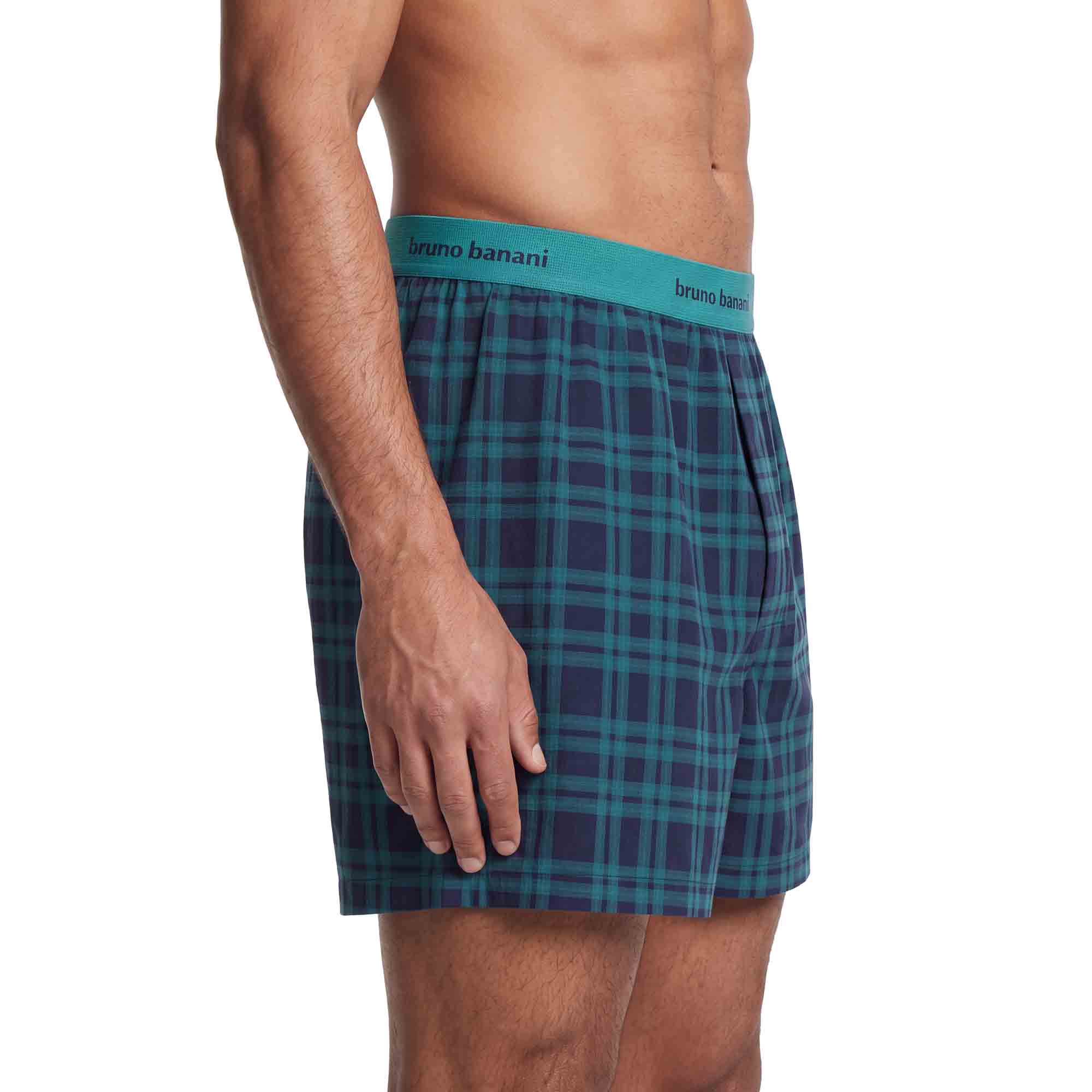 Herren-Boxershorts, Webbund, Karomuster, Blaugrün, Lockerer Schnitt