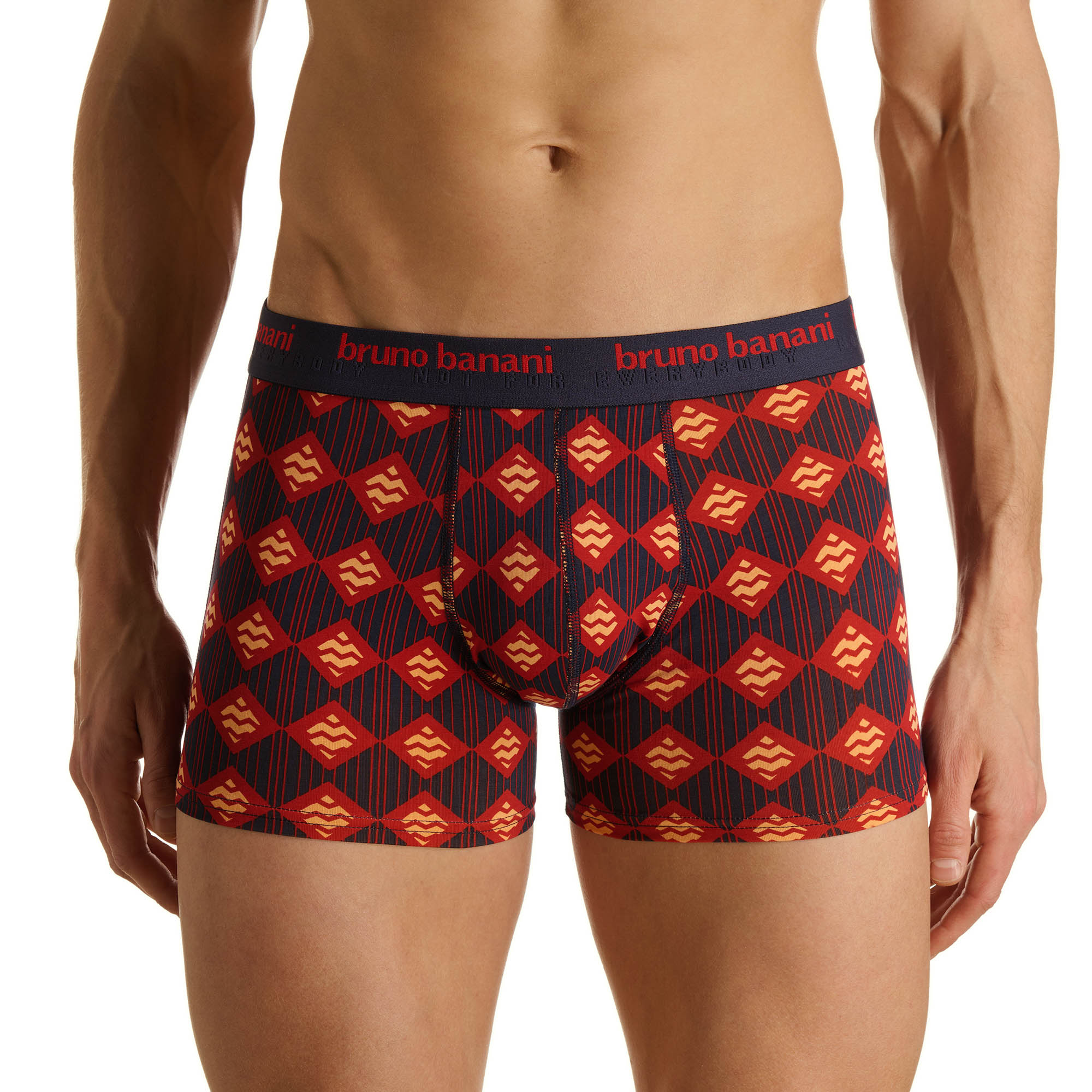 Herren-Boxershorts, Geometrisches Muster, Rot-Schwarz, Elastischer Bund, Logobund