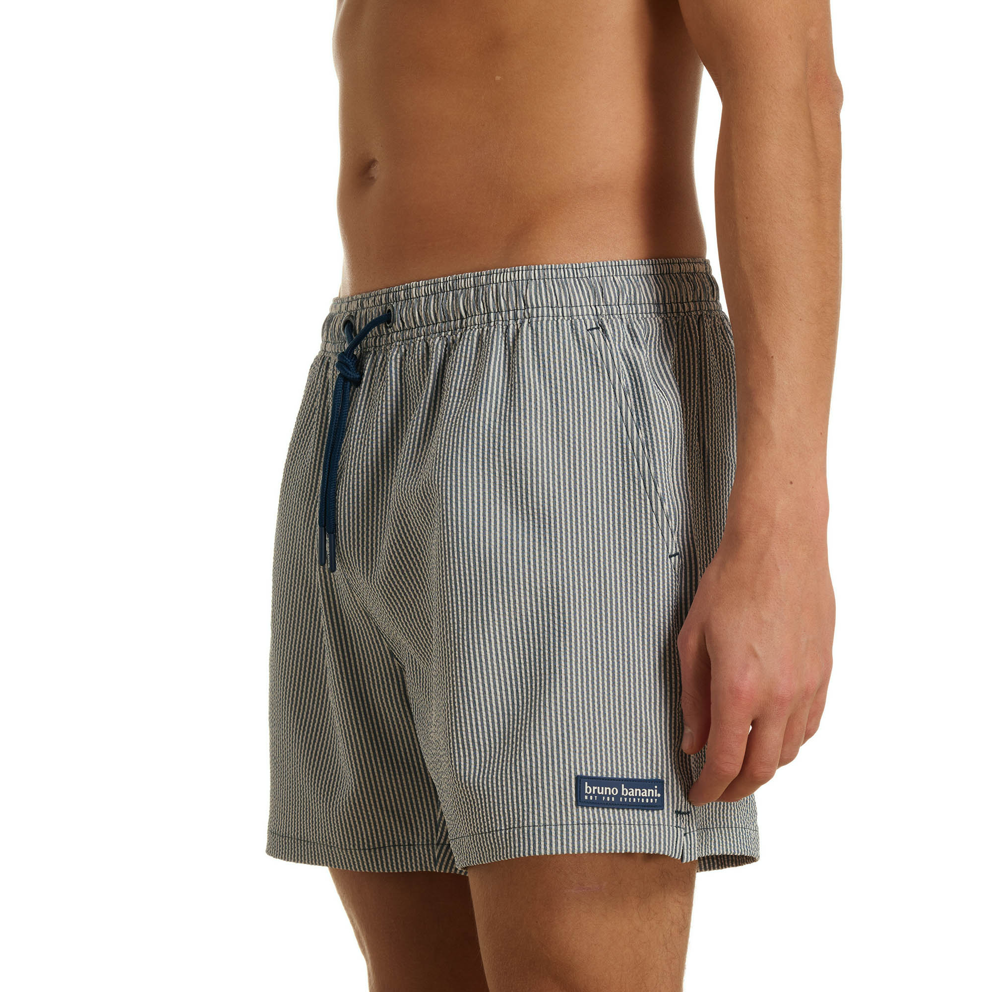 Schwimmshorts, gestreiftes Muster, Kordelzug, mittellang, blauer Akzent