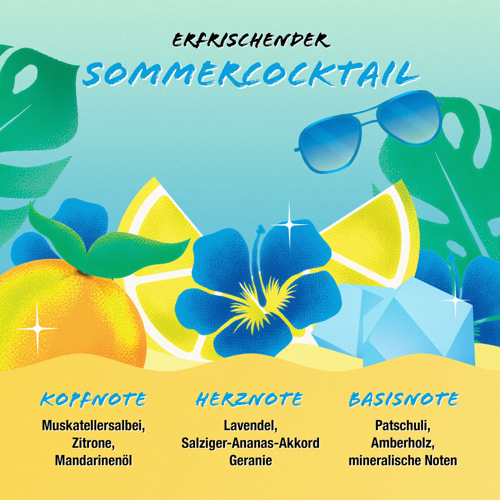 sommercocktail, früchte, orange, blaue hibiscus, eis