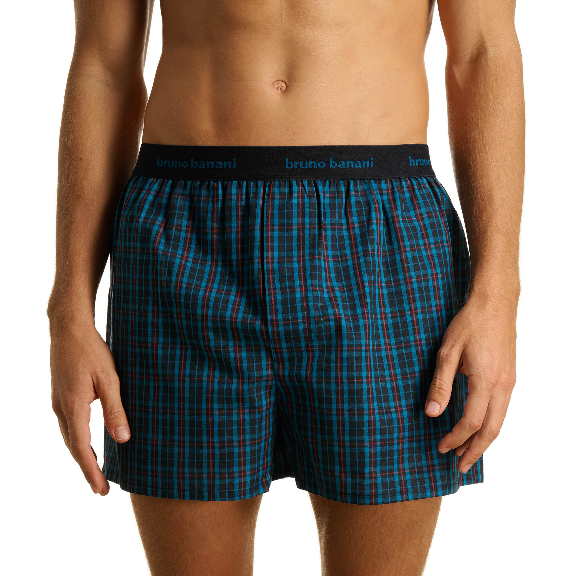 Boxershorts, Plaid-Muster, Blau-Türkis, elastischer Bauchbund, bruno banani