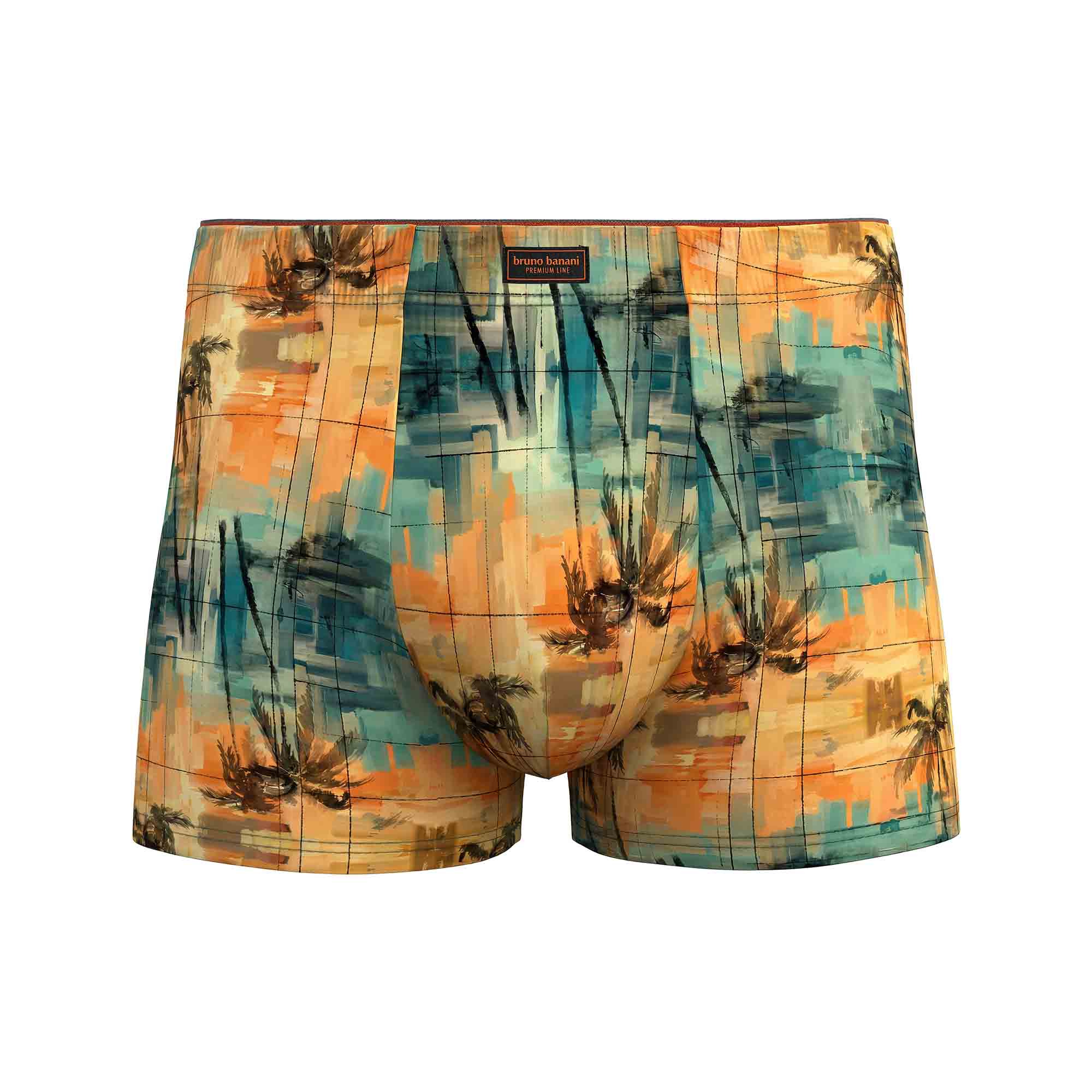 Herren-Boxershorts, Palmenmuster, Abstraktes Muster, Orange-Türkis, Elastischer Bund