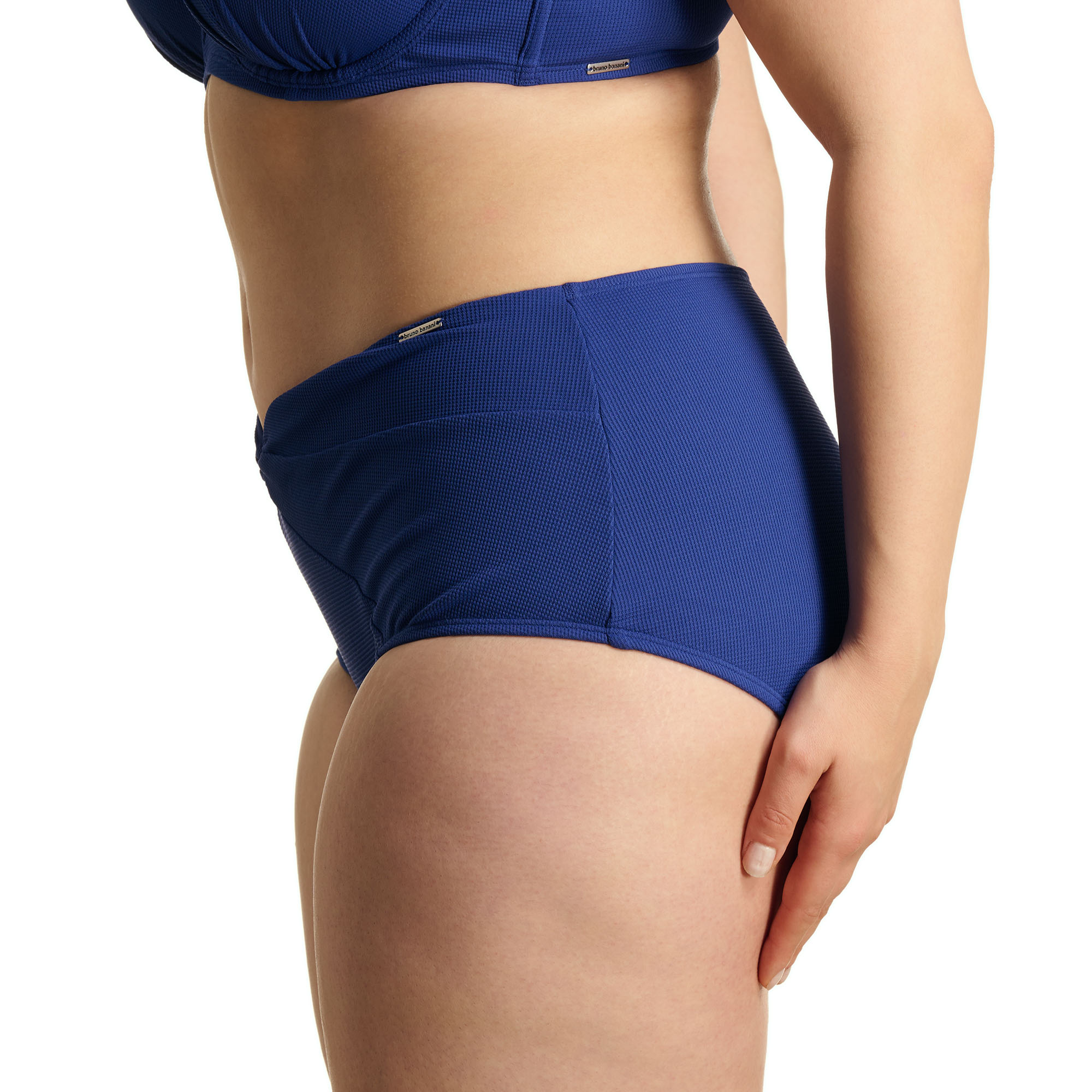 Bikinihose, Blau, Rippstruktur, Hoher Bund, Beinahe Shorts