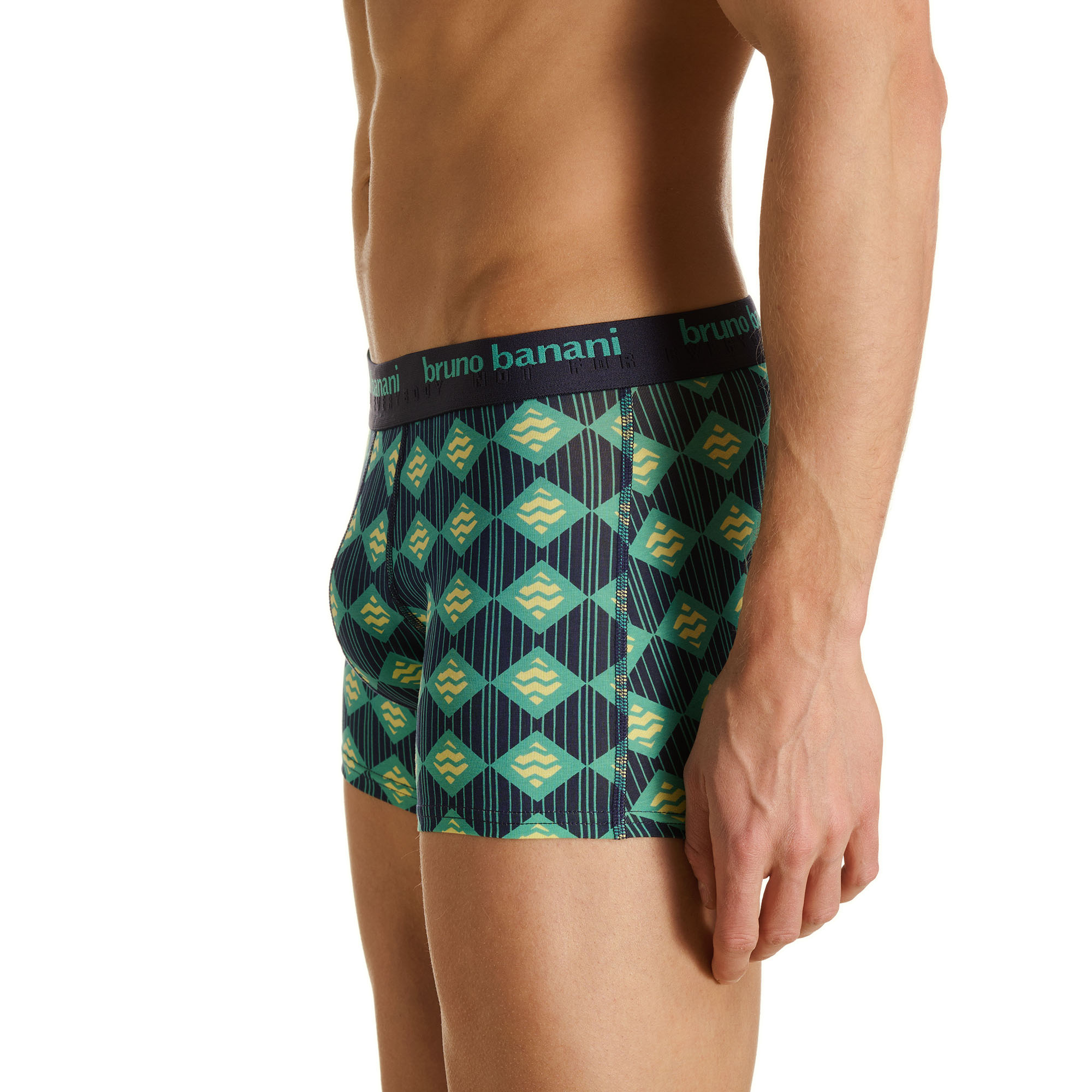 Herren-Boxershorts, Geometrisches Muster, Dunkelblau, Elastischer Bund, Kurzbeiniger Schnitt