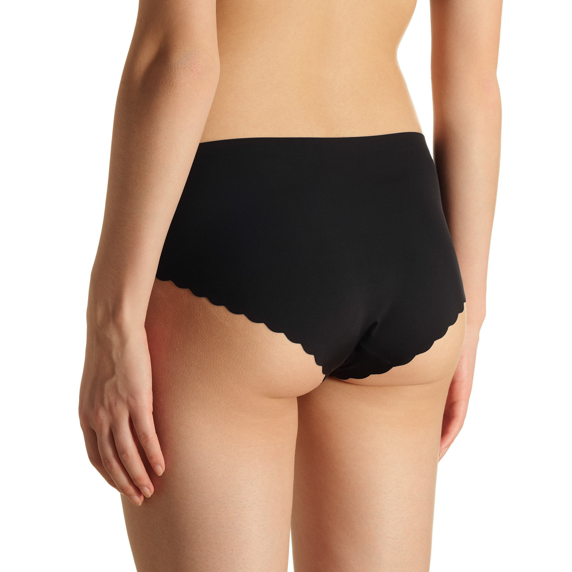 Schwarz, Bikinihose, Hüftpants, Rückenansicht, Scallop-Kante