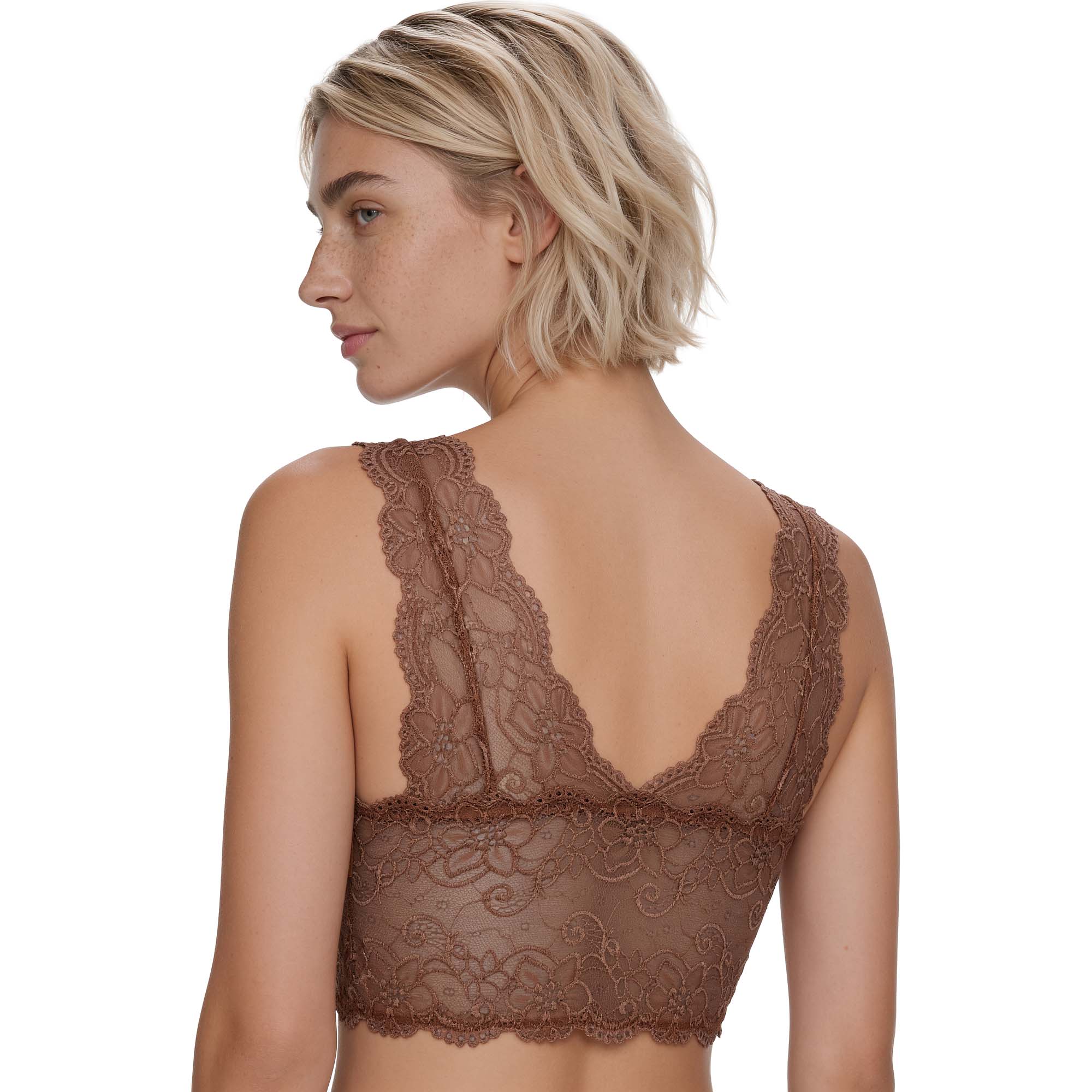 Spitze, Spitzen-Bralette, Rückansicht, Braun, Häkelmuster