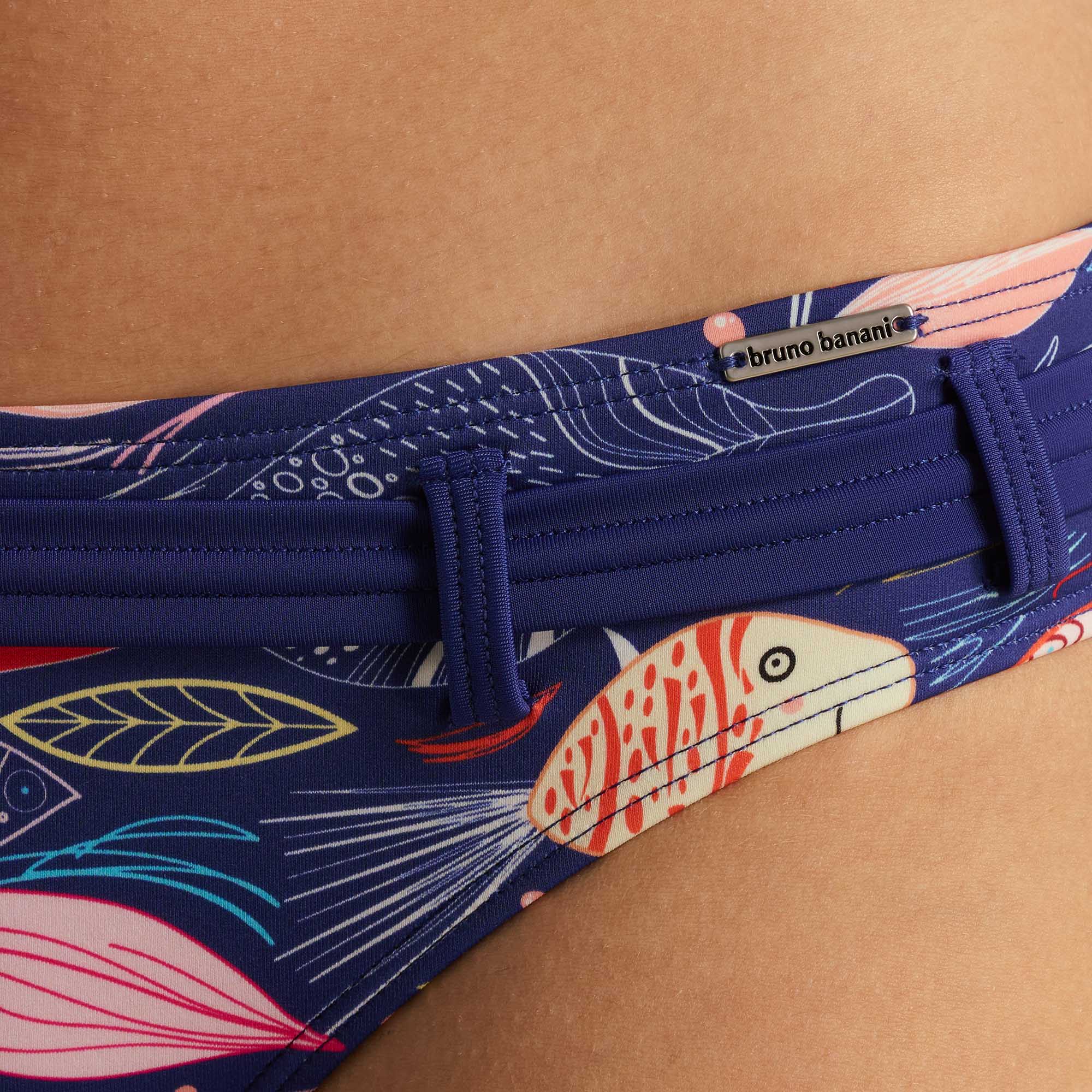 bikini, bikini-unterteil, fischmuster, blau, rückenklemme