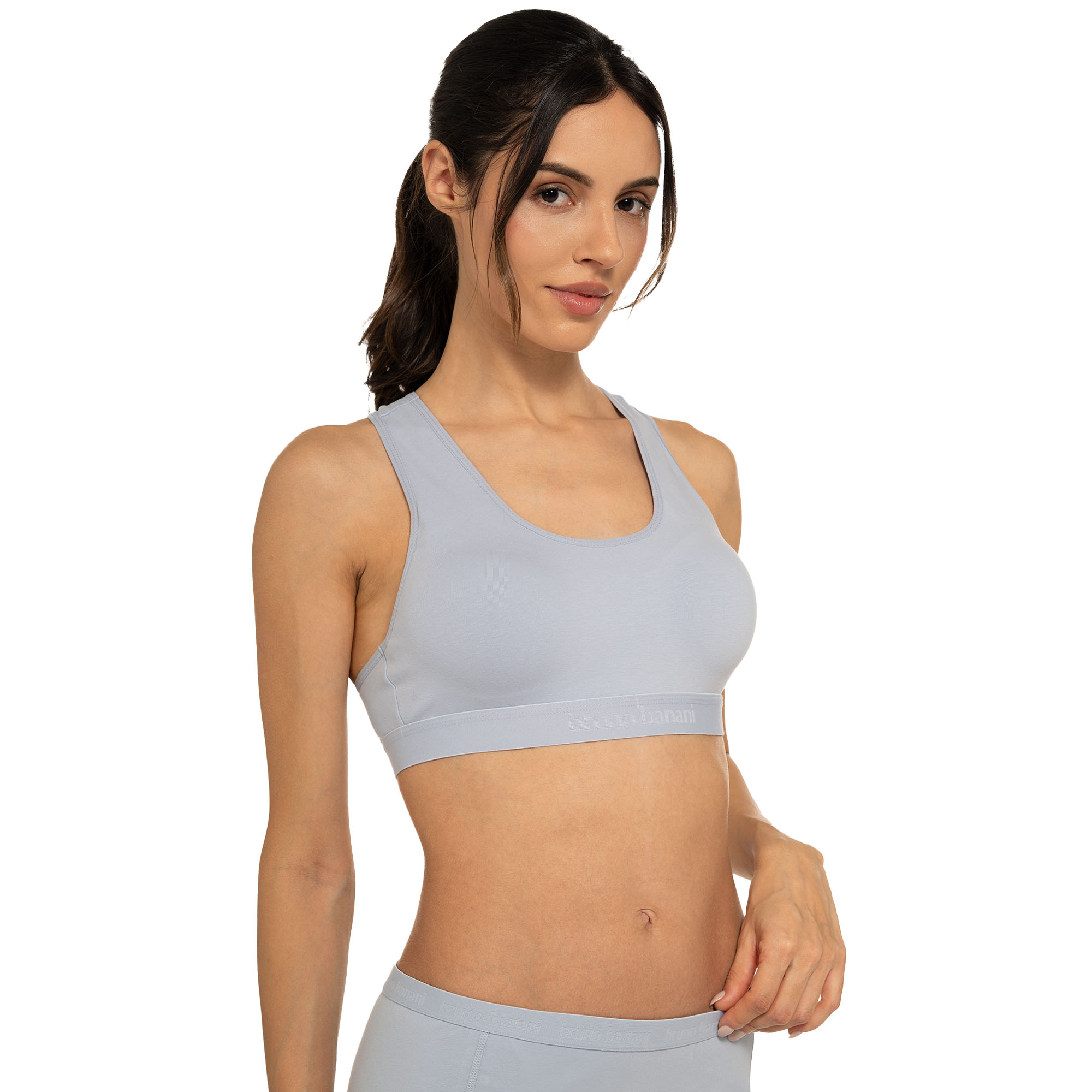 Sport-Bralette, Triangel-Top, Baumwolle/Elastan, hellgrau, Rückenfrei?