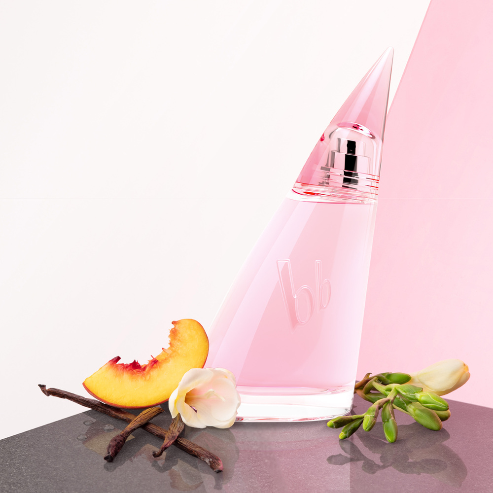 parfumflakon, pink flakon, gläserne flasche, duft, pfirsich blüte