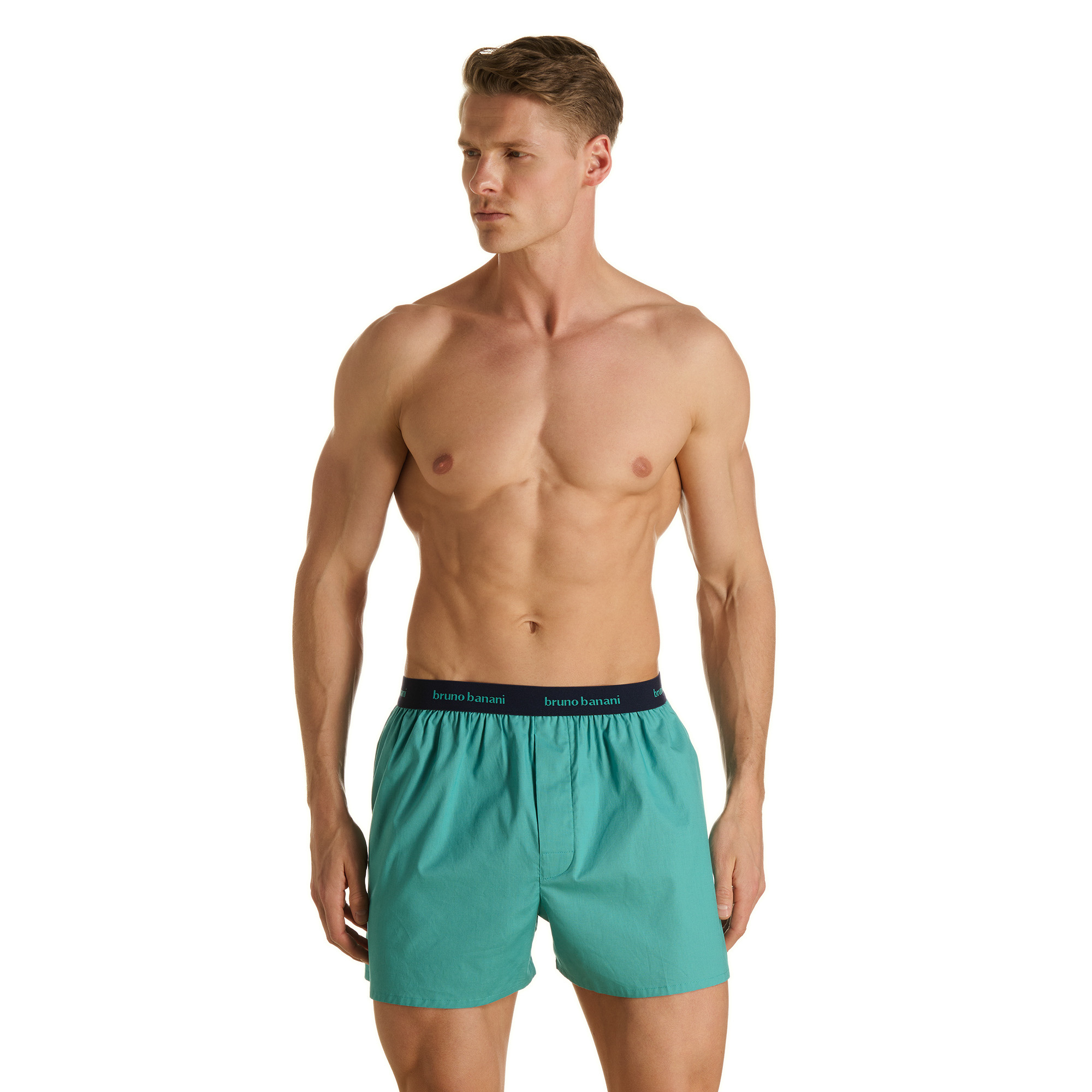Herren-Boxershorts, Türkis, Webstoff, Elastischer Bund, Knopfschlitz