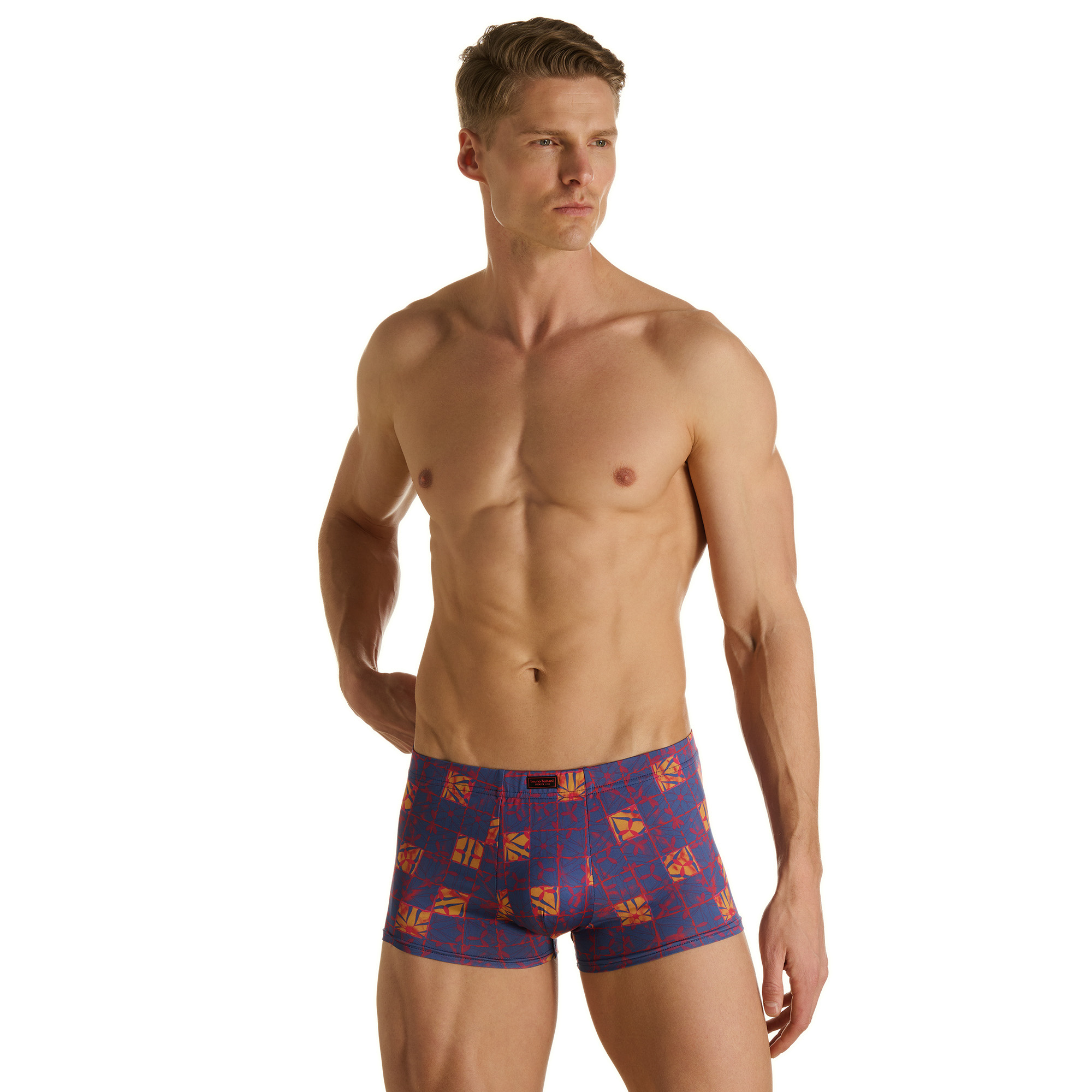 Badehose, Boxer, Shorts, Muster/Fläche?, Karomuster, Blau, Rot