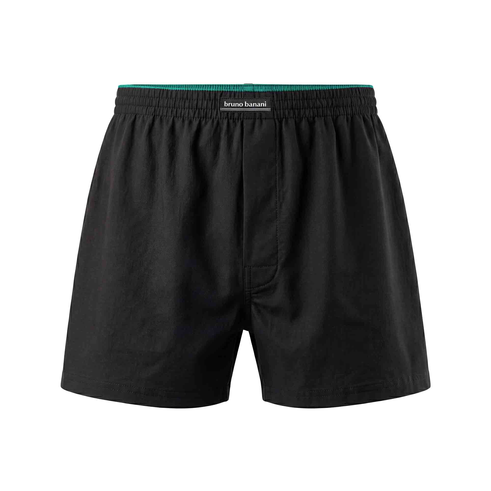 Herren-Boxershorts, Schwarz, Elastischer Bund, Grüner Bundstreifen, Webstoff