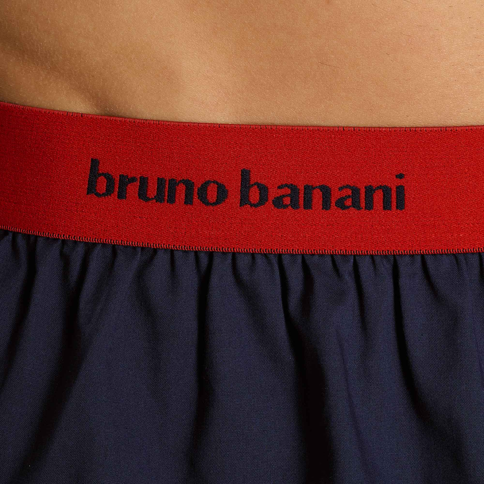 unterwäsche, elastischer bund, marineblaues material, roter gummi/bund, bruno banani