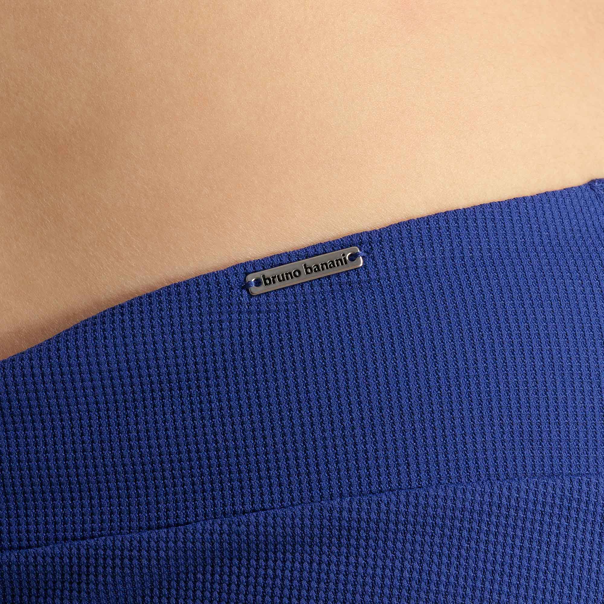 Kleidung, Kragenlos, Knit-Textur, Blau, Logo-Metallplakette