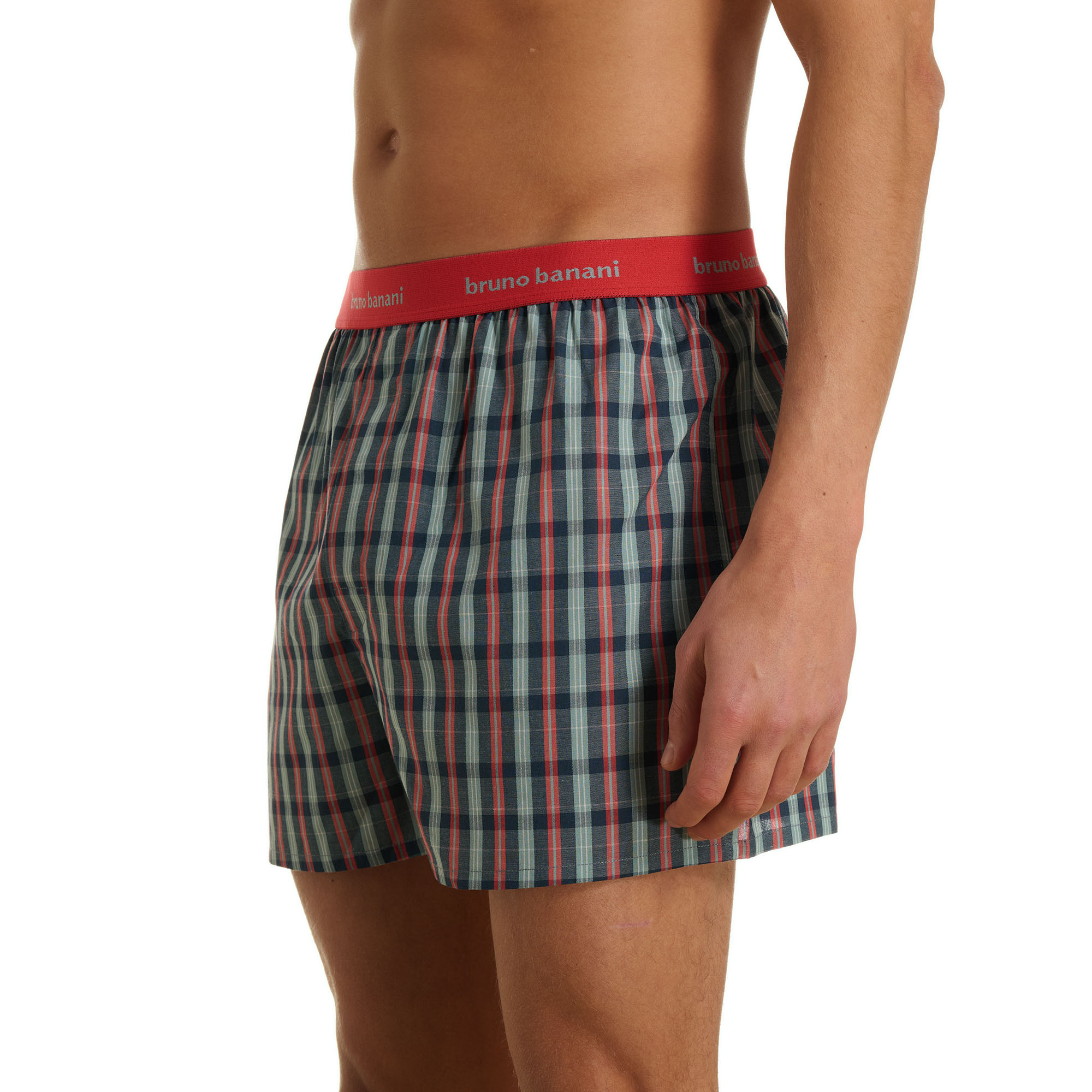Boxer shorts, Karomuster, Rotes Bündchenband, Männerunterwäsche, Kurz/Boxershort