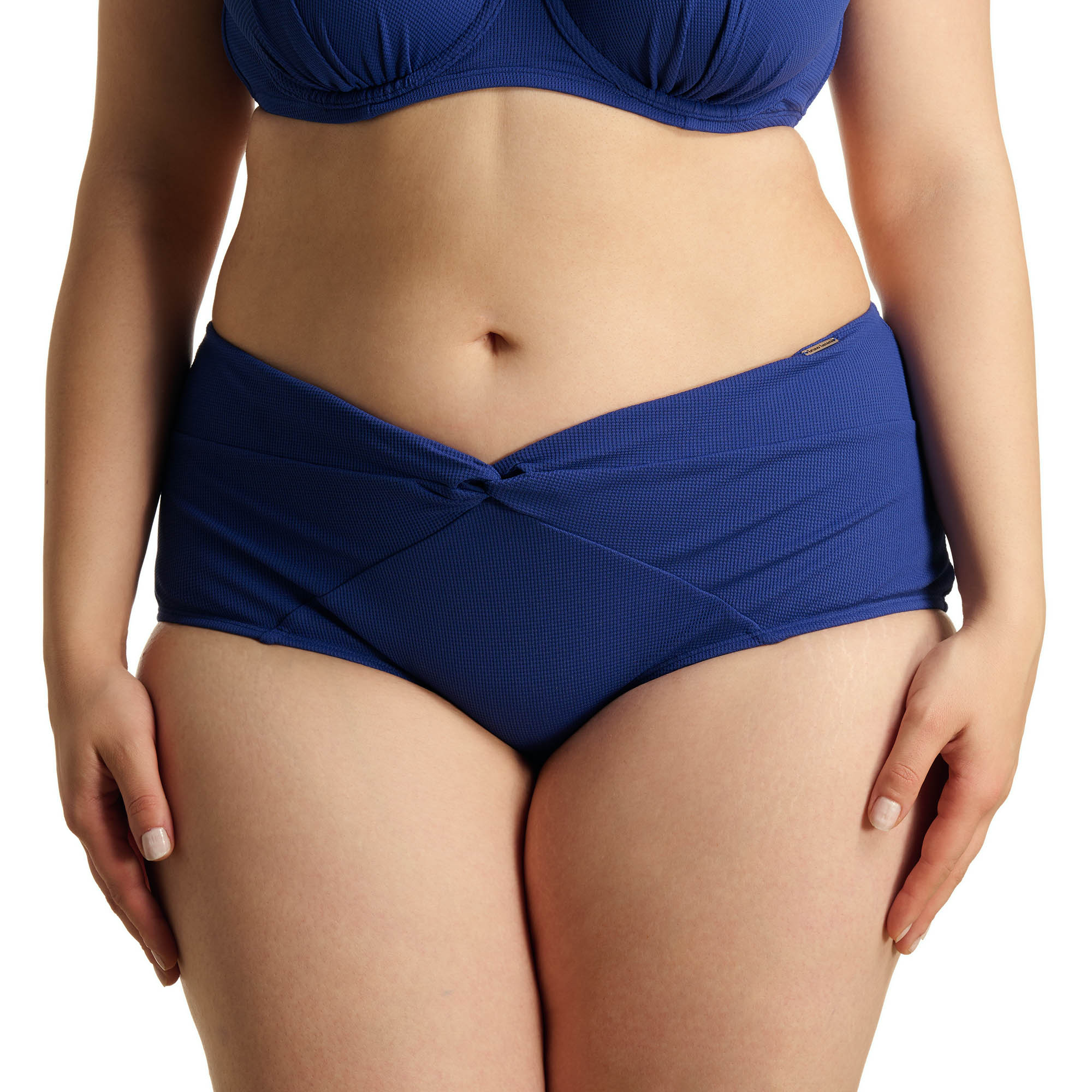Bikinihöschen, Hoch tailliert, Vorne Knoten, Blau, Gewebt