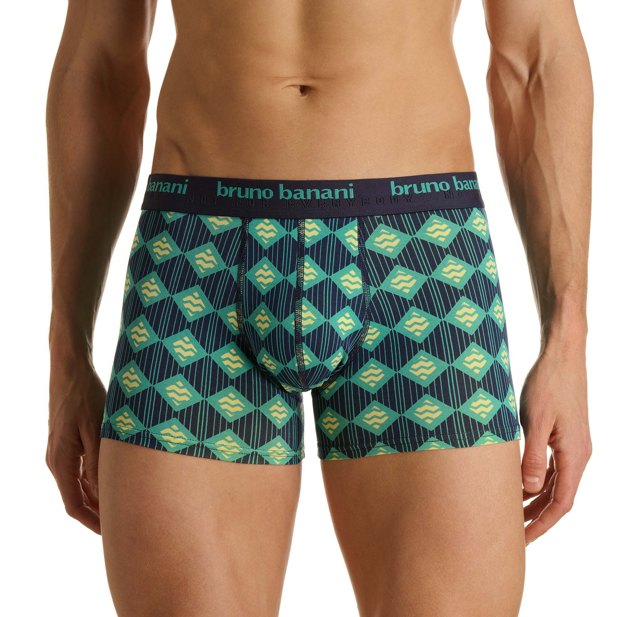Herren-Boxershorts, Geometrisches Muster, Türkis-grün, Elastischer Bund, Eng anliegend