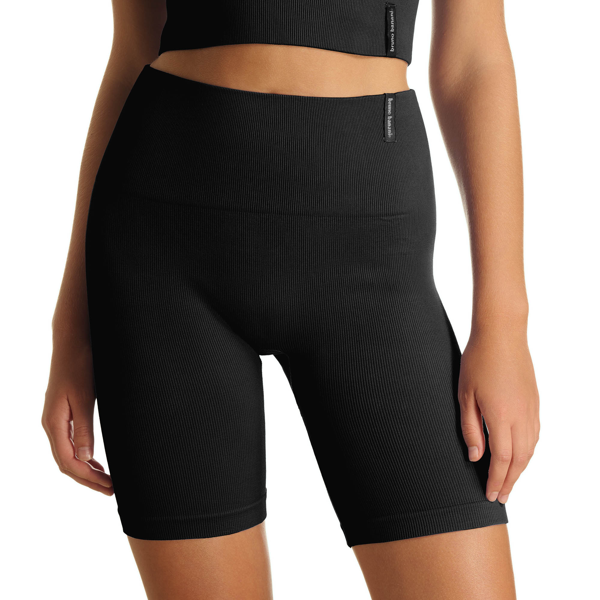 leggins, shorts, schwarz, ribbed, hohe Taille