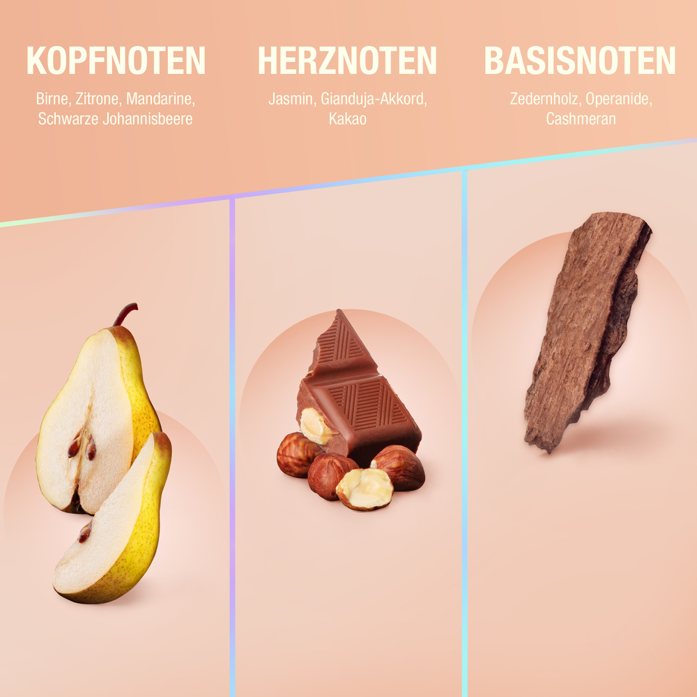 Birnenstück, Schokolade, Hazelnuss, Schoko-Stück, Käse?