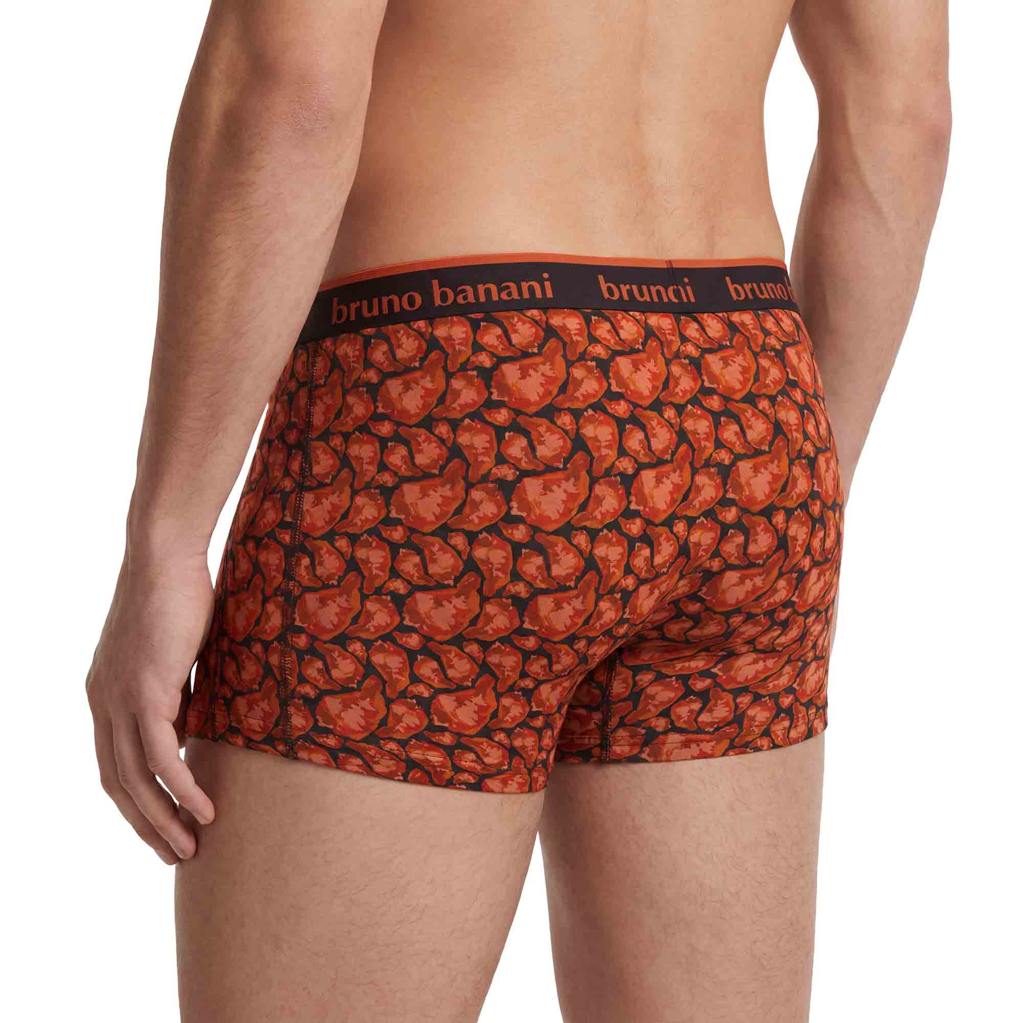 Herren-Boxershorts, Orange-Schwarz, Allover-Print, Elastischer Bund, Jersey