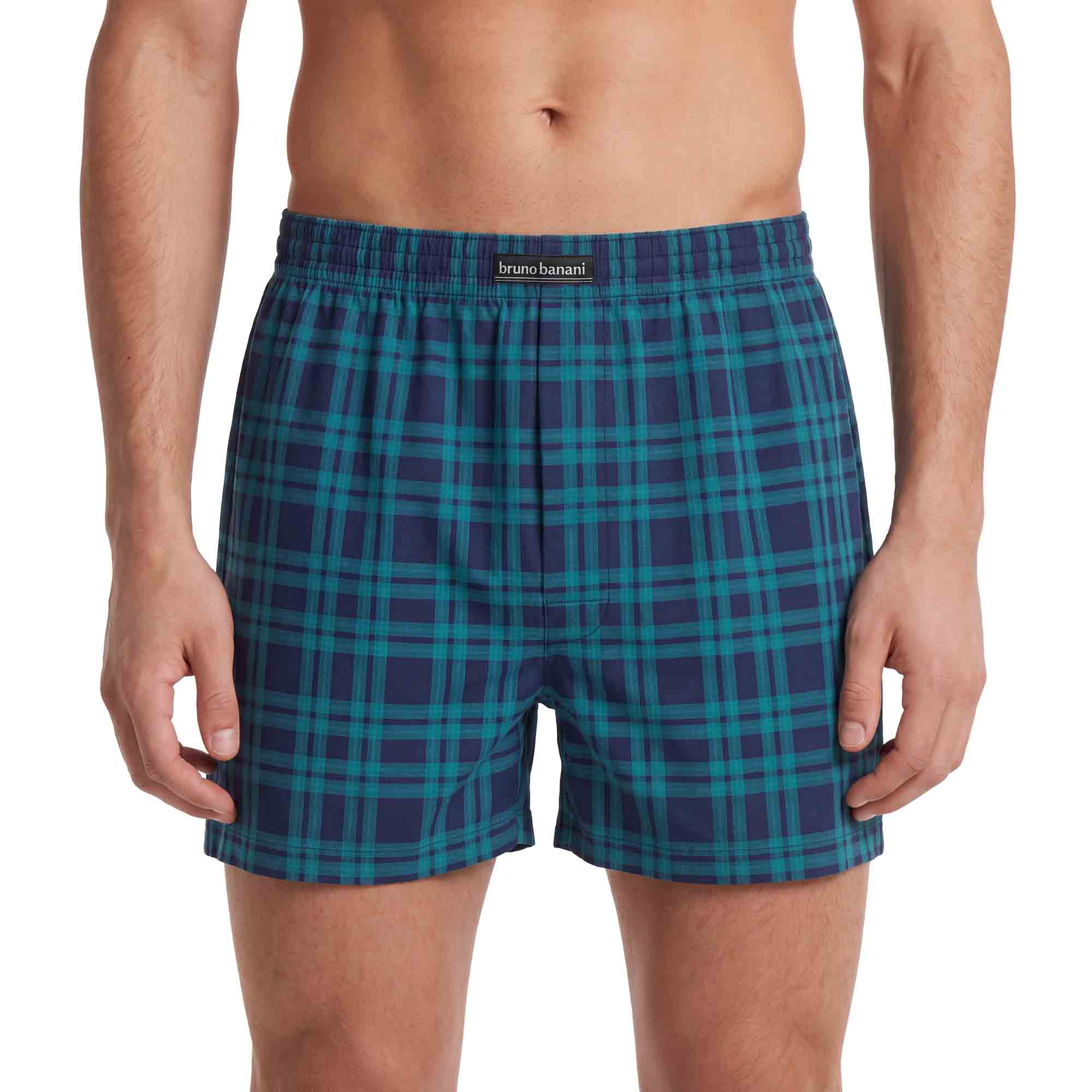 Herren-Boxershorts, Karomuster, Blau-Türkis, Elastischer Bund