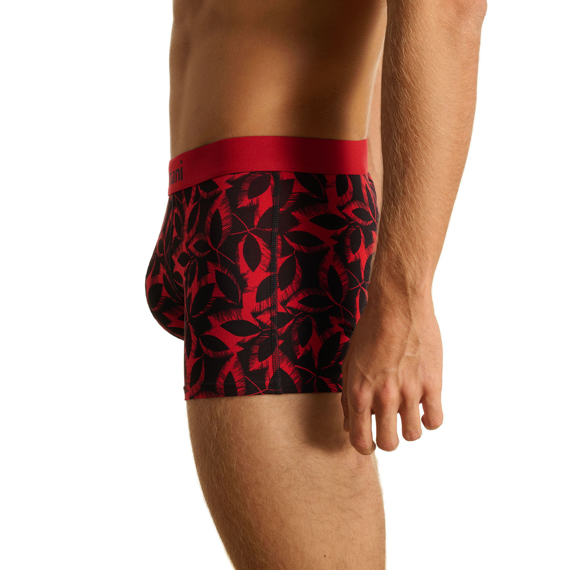 Boxer, Unterwäsche, Muster, Rot/Schwarz, Blätterprint