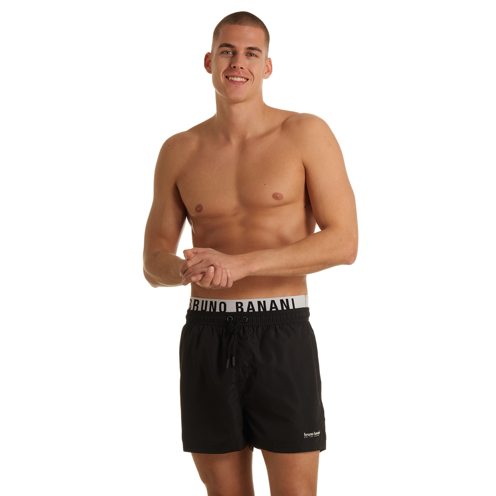 Männer-Shorts, Schwimmshorts, Schwarz, Stretch, Gummibund