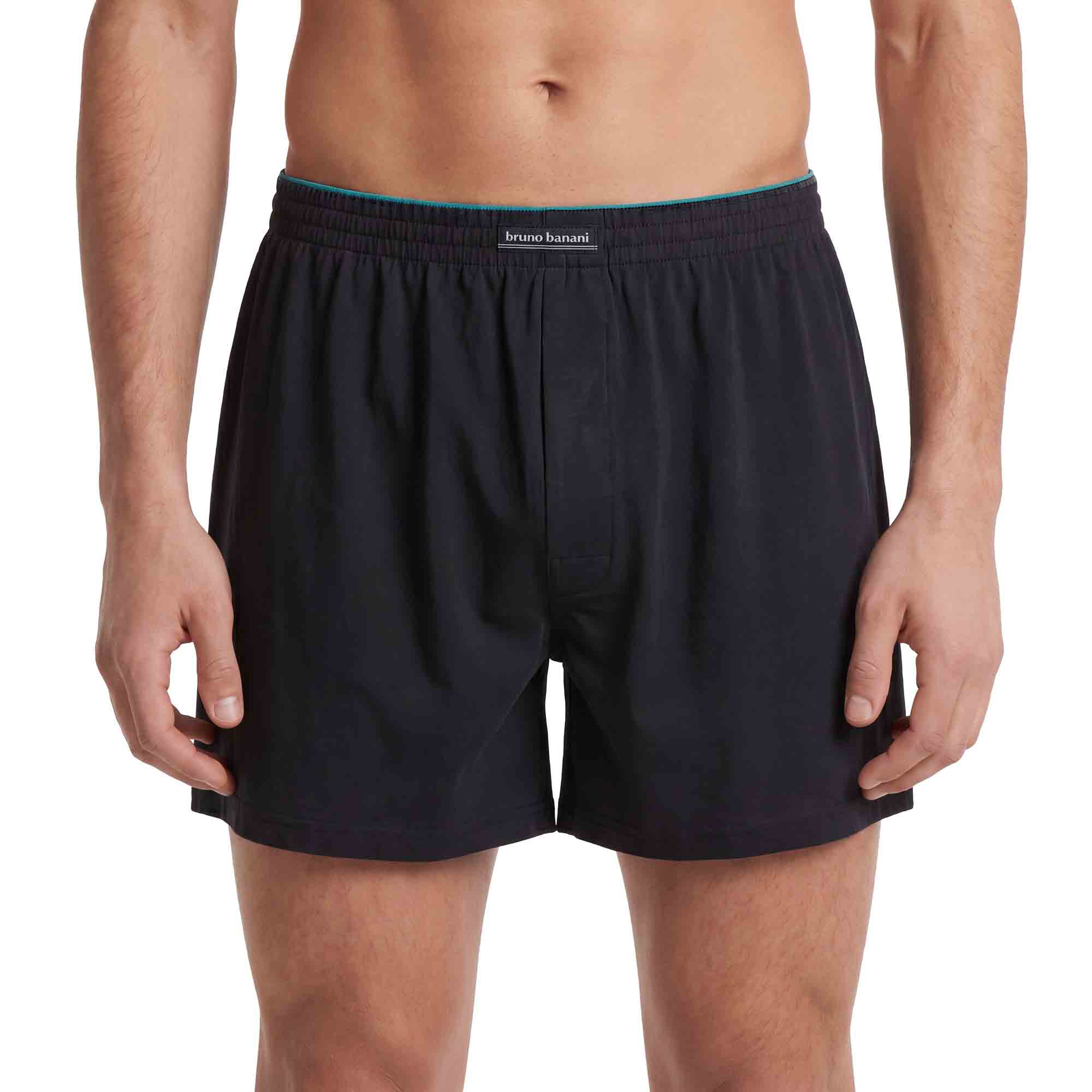 Herren-Boxershorts, Schwarz, Elastischer Bund, Türkise Bundkante, Lockere Passform