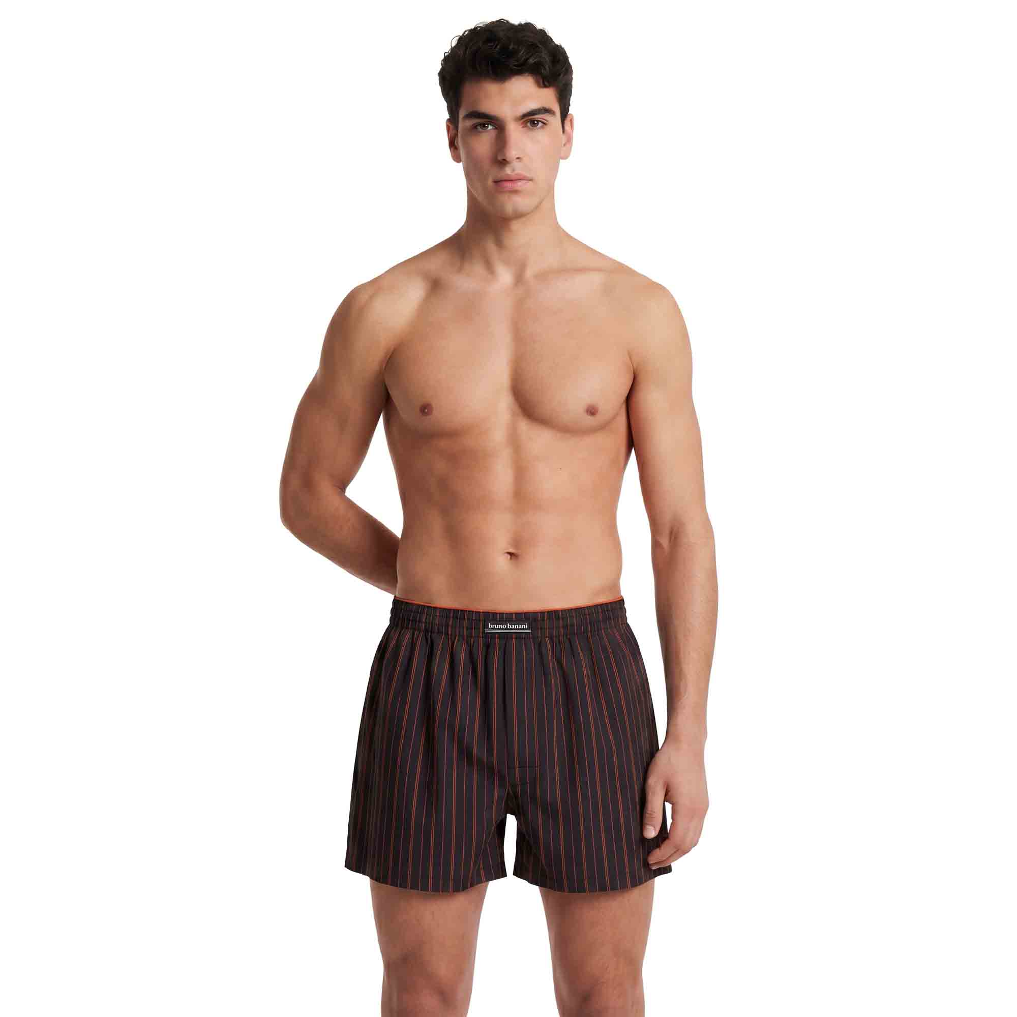 Herren-Boxershorts, Webboxer, Dunkelbraun, Nadelstreifen, Elastischer Bund