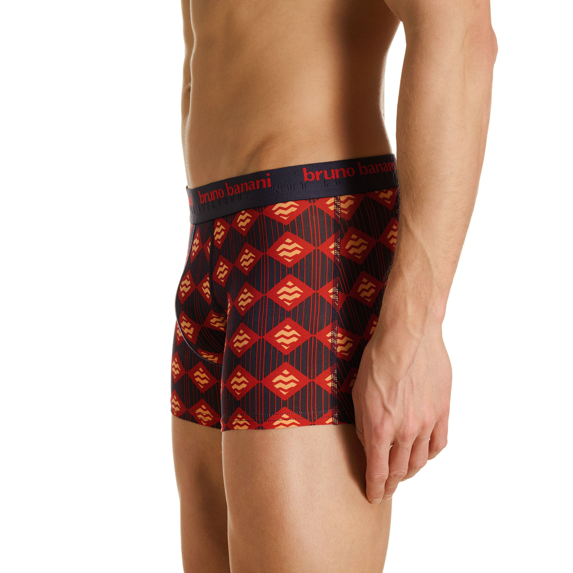 Herren-Boxershorts, Geometrisches Muster, Rot-Schwarz, Elastischer Bund