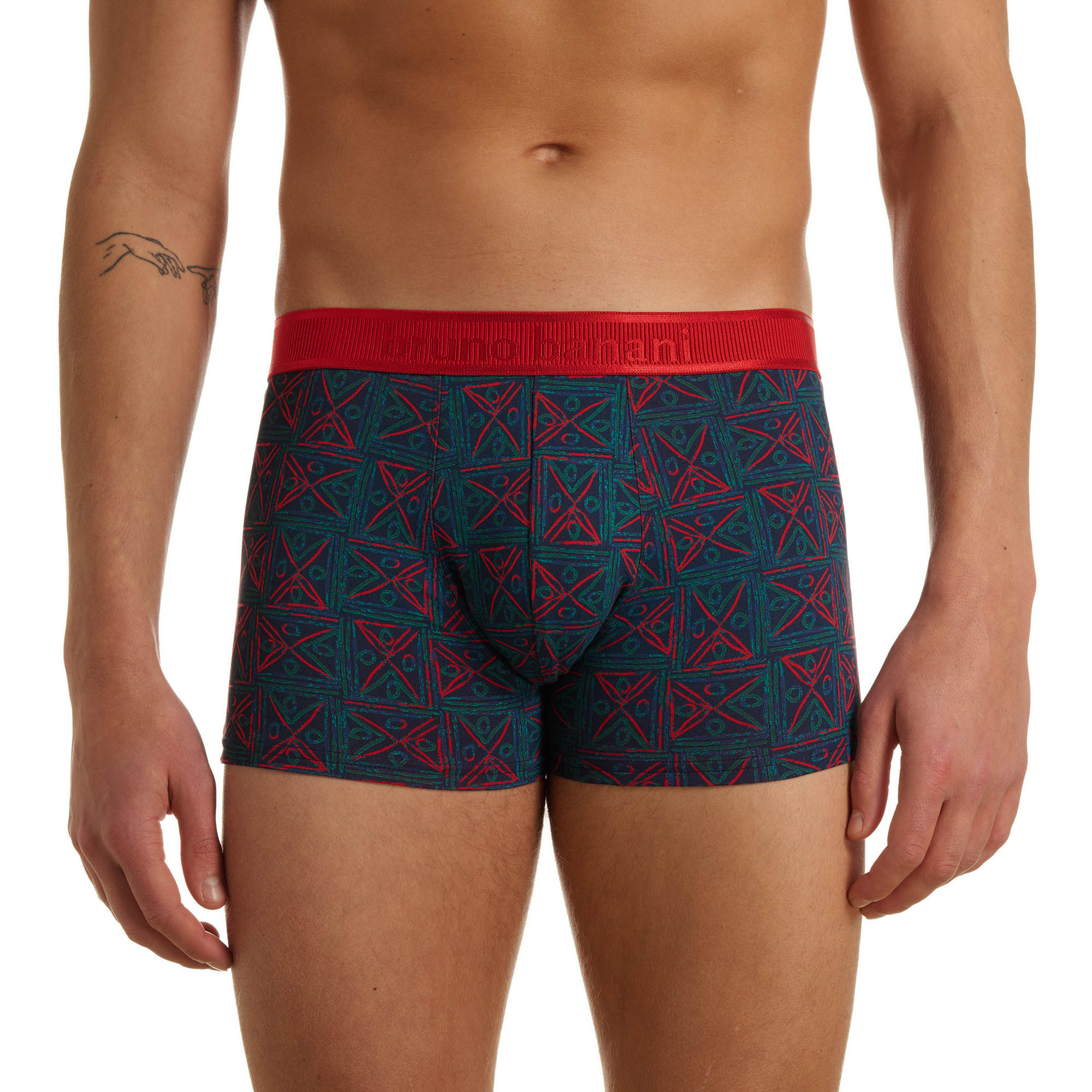 Boxershorts, gemustert, roter Bund, Trunks, Herrenunterwäsche