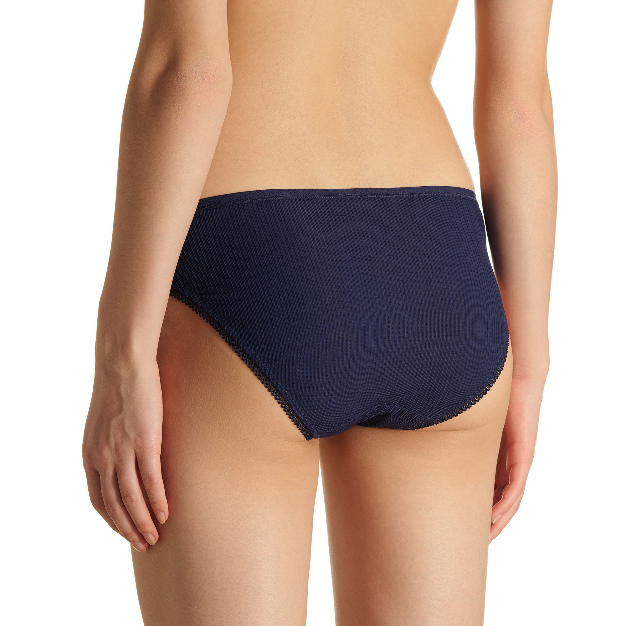 Unterhose, Kurzgröße, Nachtblau, Rippstruktur, Spitzenkante