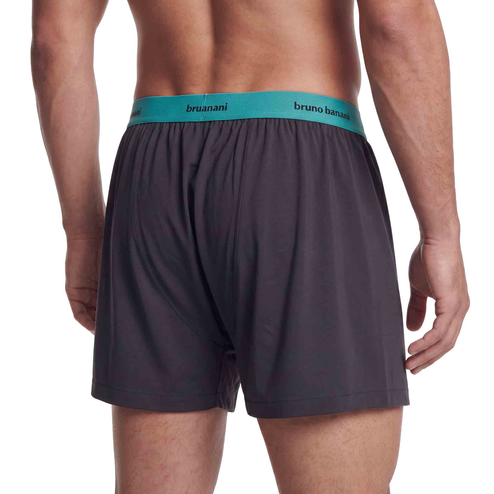 Herren-Boxershorts, Dunkelgrau, Türkiser Bund, Lockere Passform