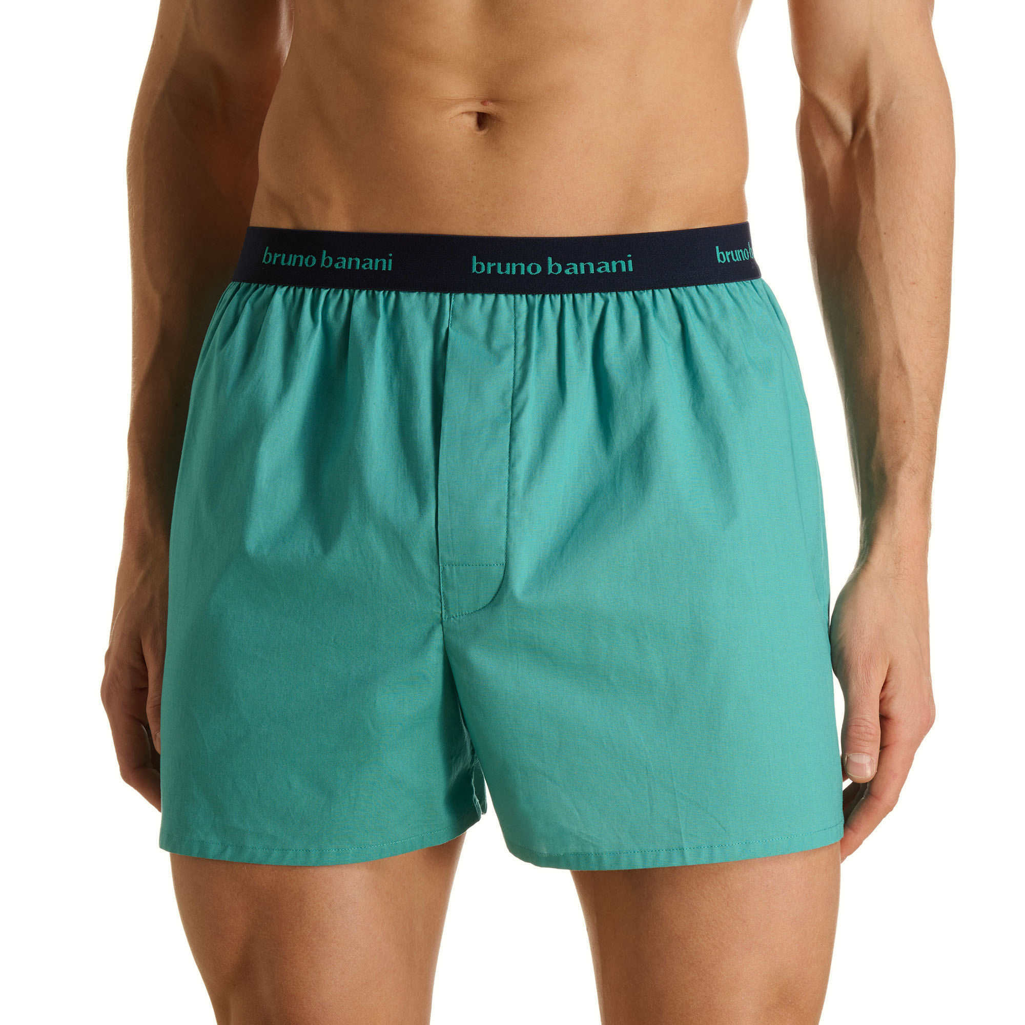 Herren-Boxershorts, Türkis, Gewebter Stoff, Elastischer Bund, Knopfleiste