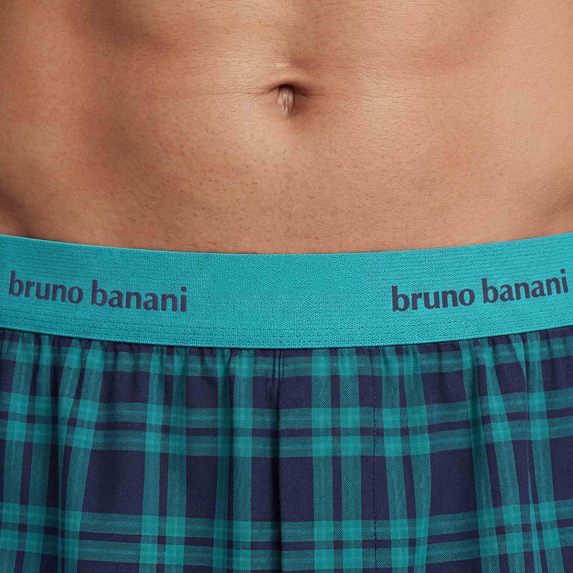 Herren-Boxershorts, Karomuster, Türkis und Dunkelblau, Elastischer Bund, Webstoff