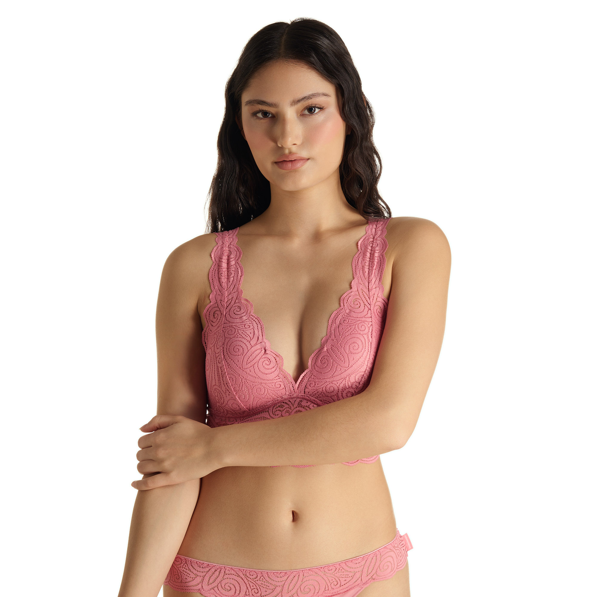 Spitzen-BH, Pinkfarbener BH, Push-up BH, Avanschierte Saumkante, Unterwäsche-Set