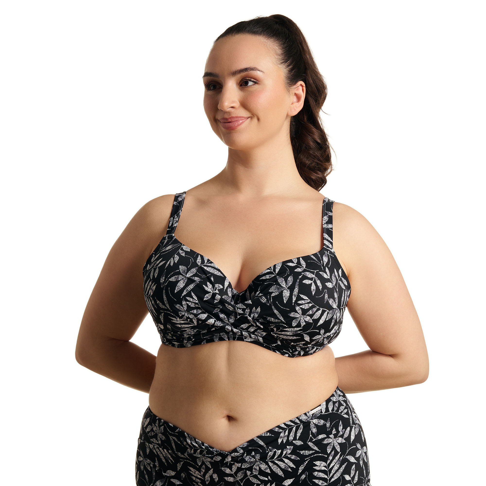 BH, Bikini-Top, Damen, Schwarz, Blätter-Print