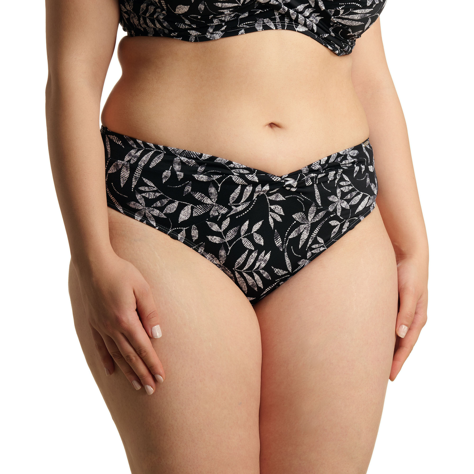 Bikini-Unterteil, Hüfte, Bademode, Blätter Muster, Schwarz