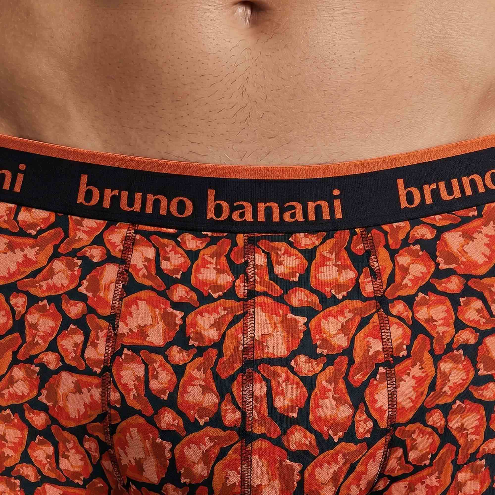 Herren-Boxershorts, schwarz-orange, Blumenmuster, elastischer Bund, Stretchstoff