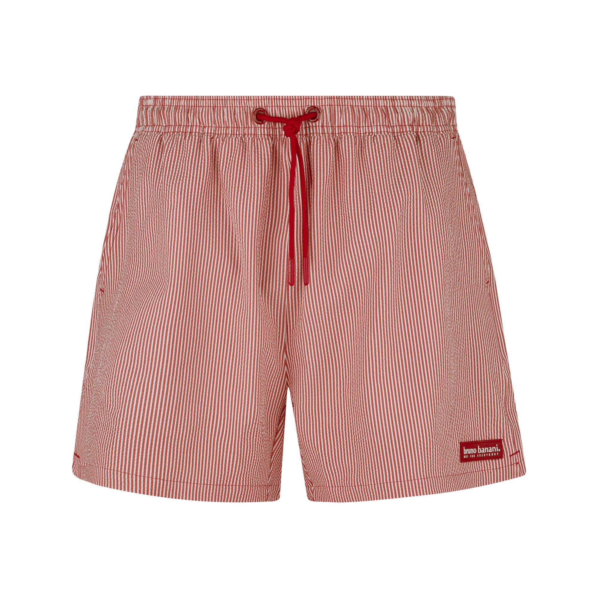 Badeshorts, Rote Streifen, Kordelzug, Elastischer Bund, Bruno Banani Logo