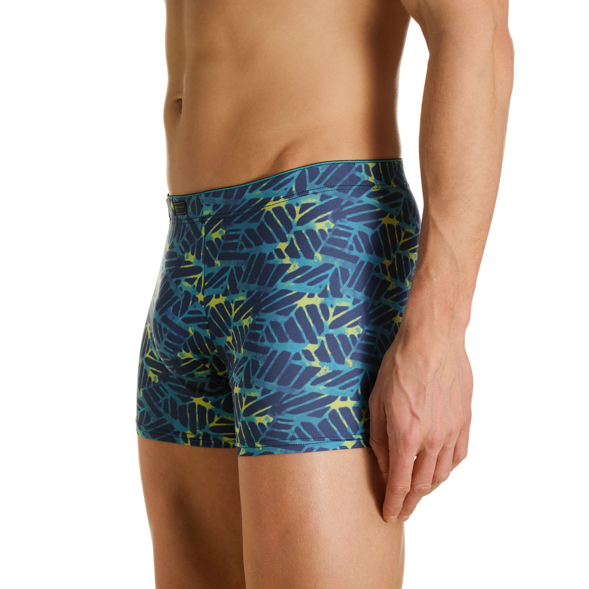 Herren-Boxershorts, Badehose, Buntes Muster, Blau-Grün, Kurze Passform