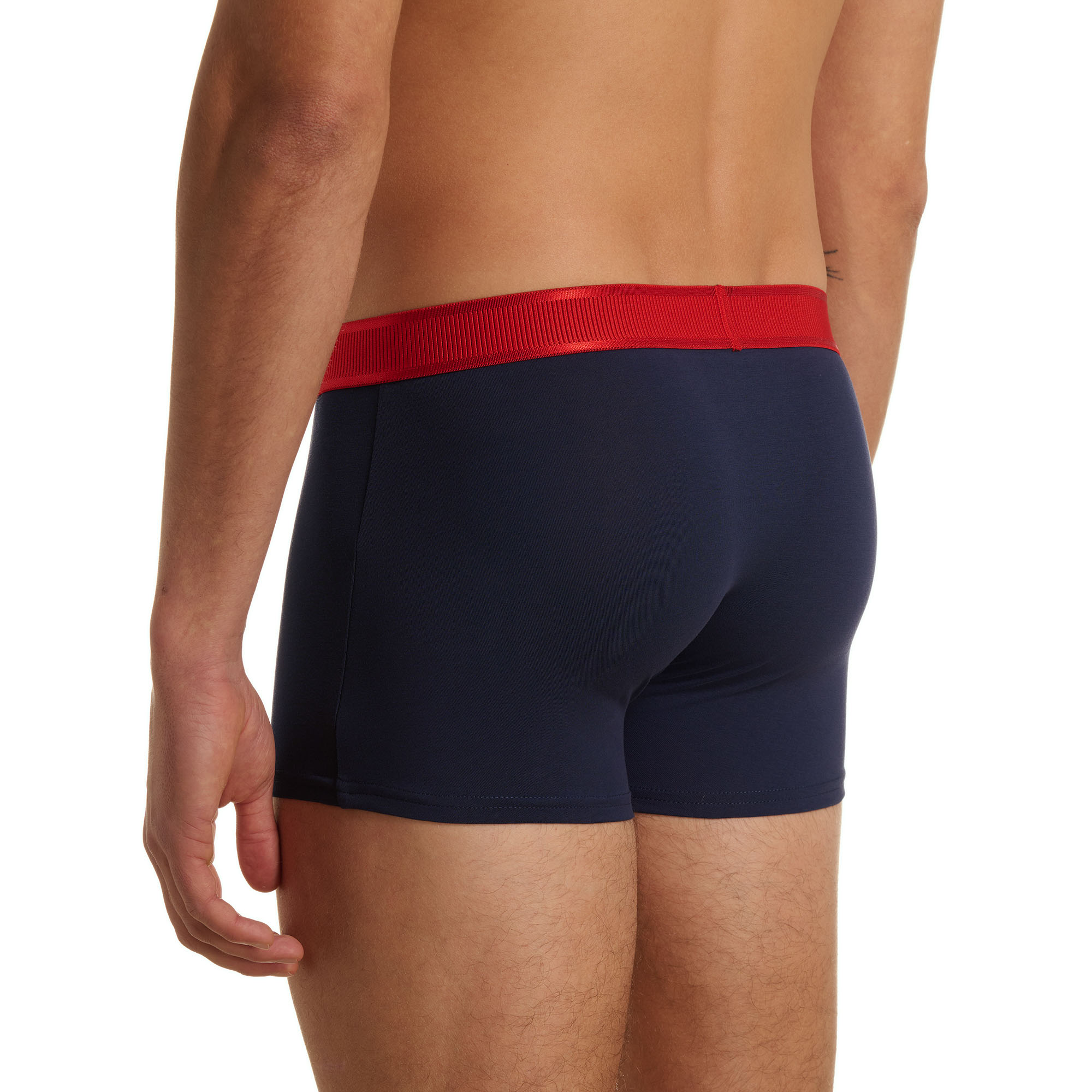 Boxer shorts, Navy blue, Red waistband, Stretch fabric, Längere Länge