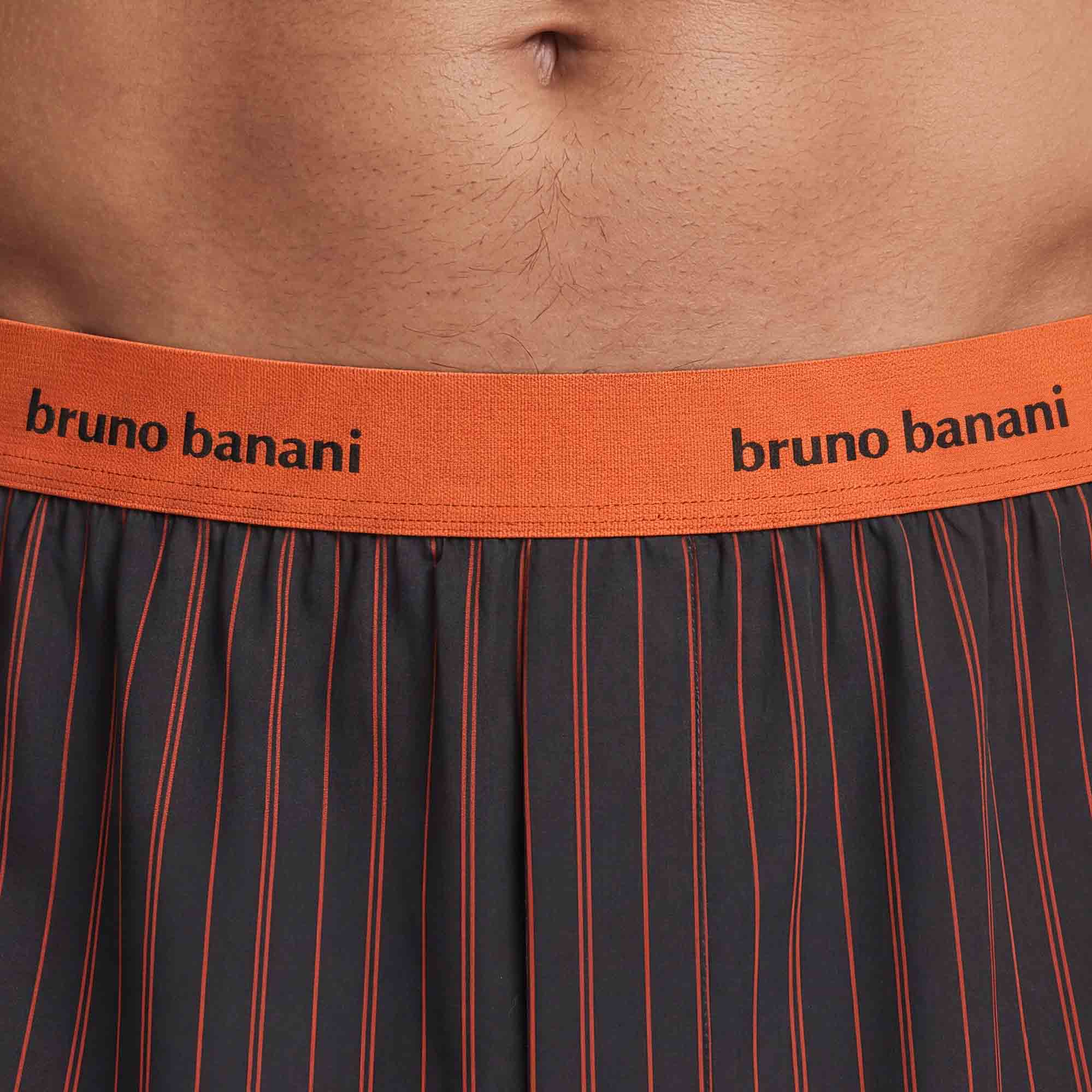 Herren-Boxershorts, Dunkelgrau, Orangefarbene Streifen, Elastischer Bund, Vertikales Streifenmuster, Herren-Boxershorts, Dunkelblau, Nadelstreifen, Oranger Bund, Elastischer Bund