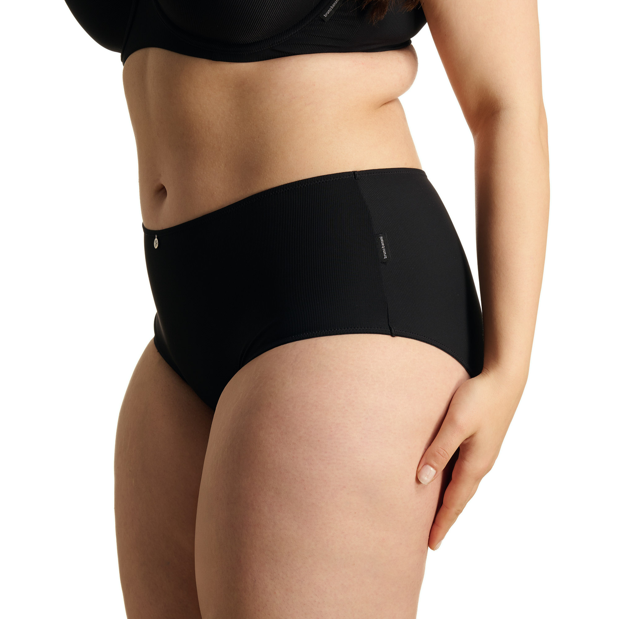 Unterwäsche, Bikini-Shorts, High-Waist, Schwarz, Rippenstrickstoff