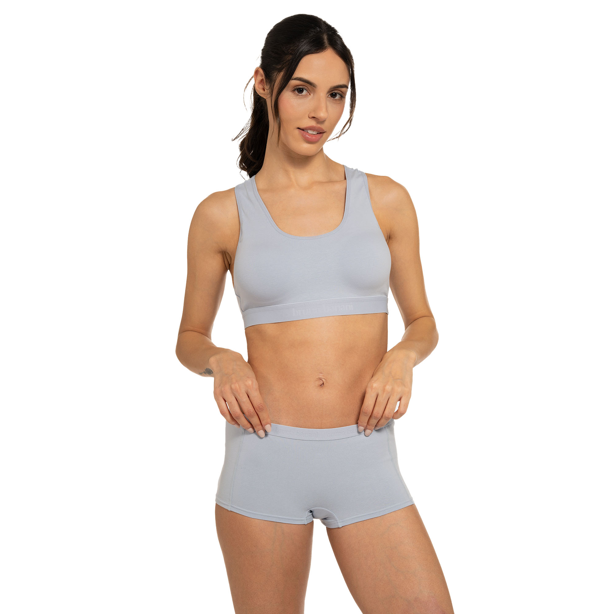 bh, top, shorts, sportbra, pale blue
