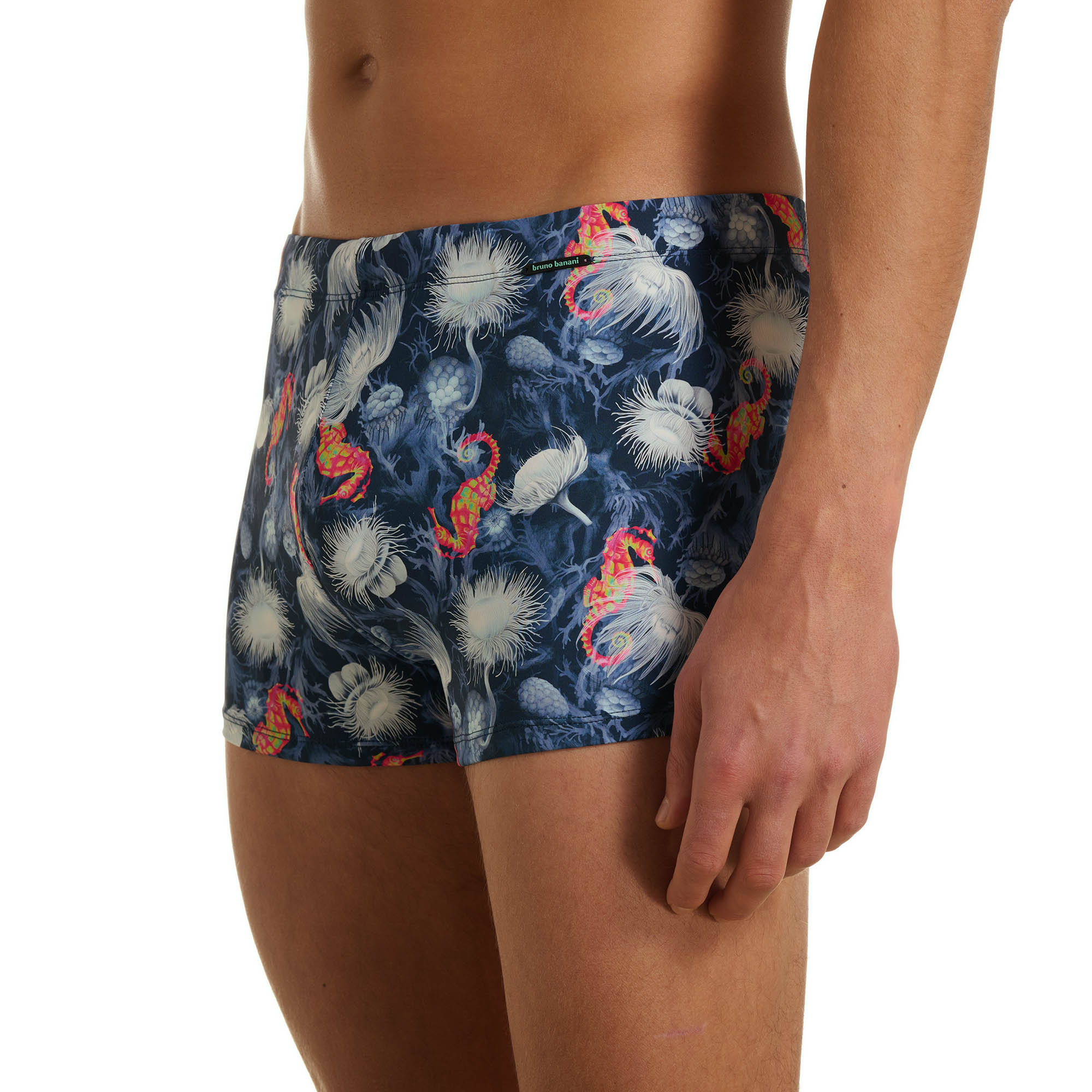 Badehose, Kurzboxer, Druck, Seepferdchen, Nachtblau