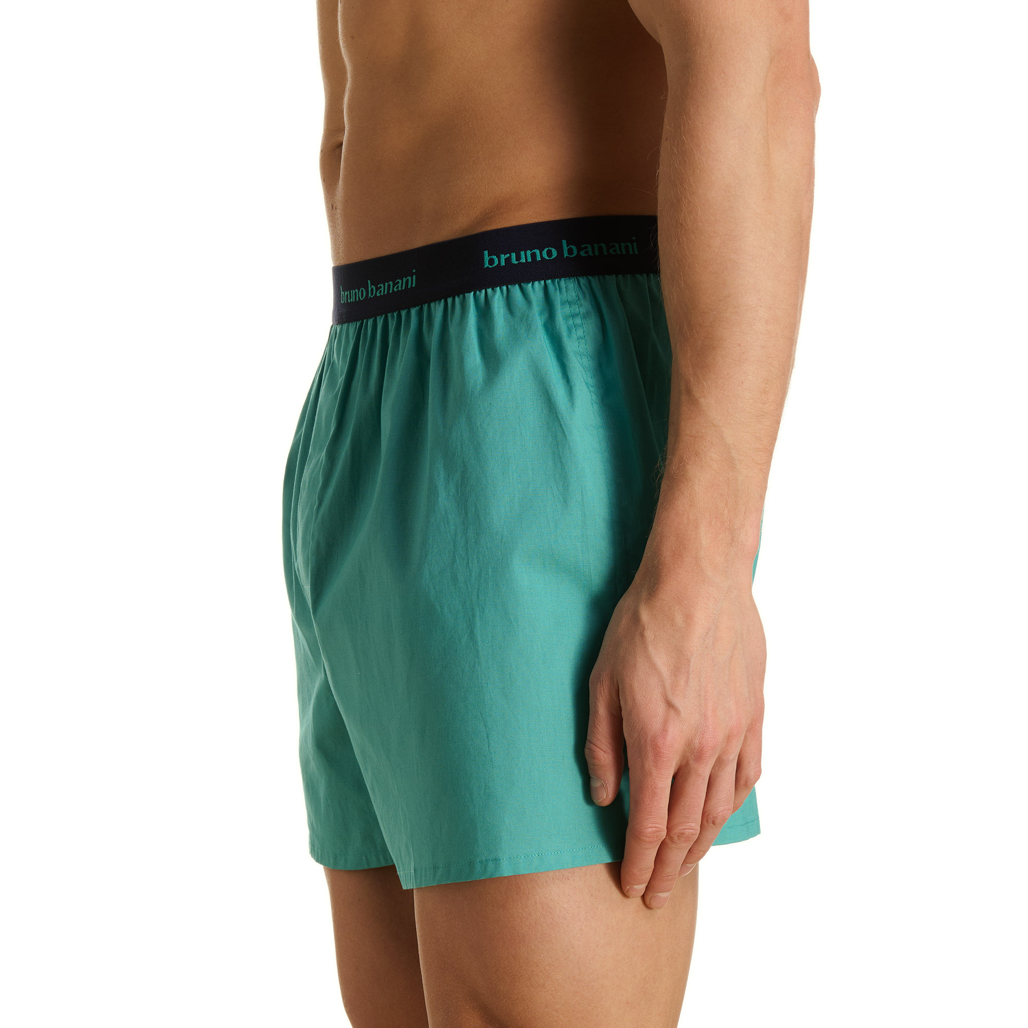 Herren-Boxershorts, Webstoff, Türkis, Elastischer Bund, Schwarzer Bund