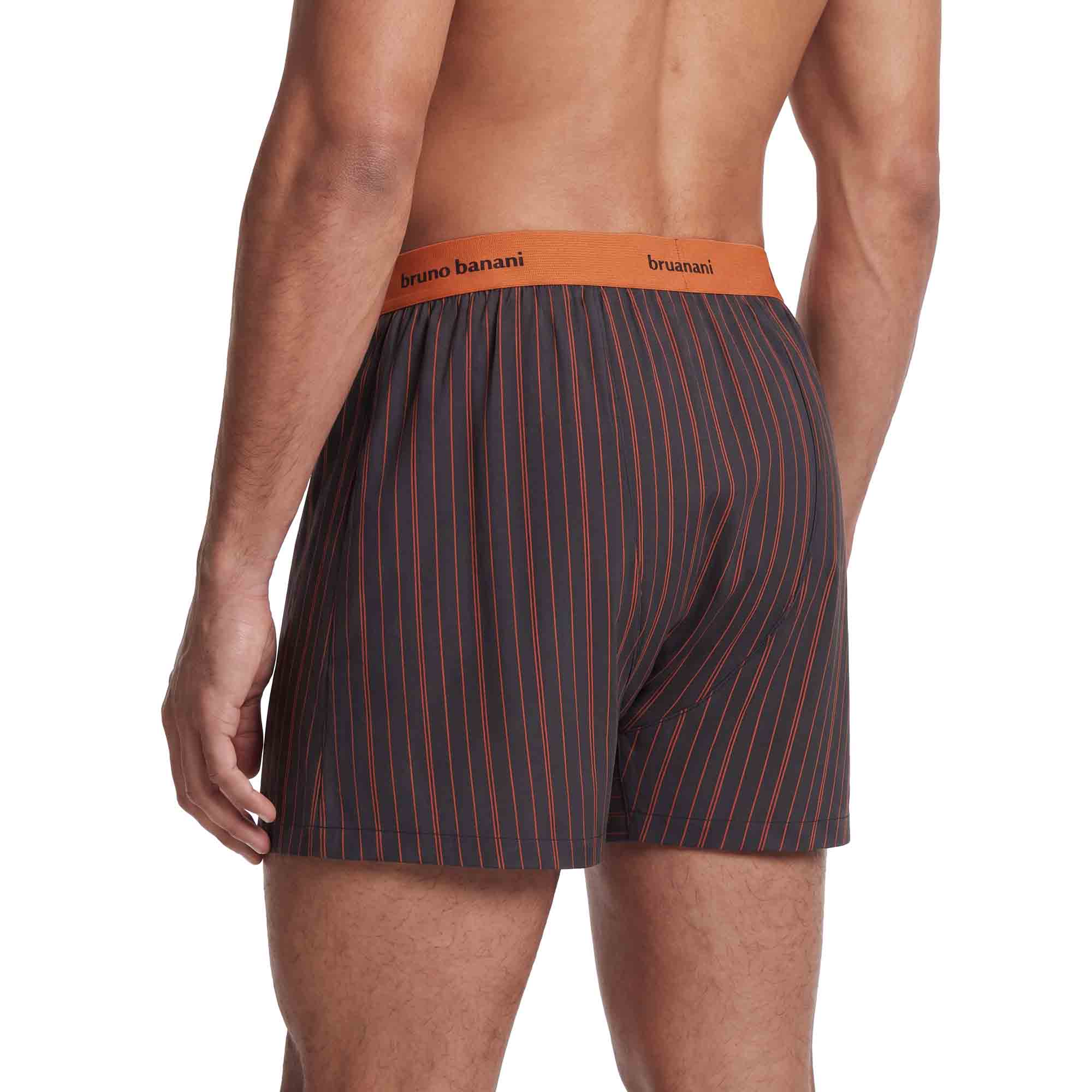 Herren-Boxershorts, Dunkelblau, Nadelstreifen, Orangefarbener Bund, Herren-Boxershorts, Dunkelgrau, Orangefarbene Streifen, Elastischer Bund, Webstoff, Herren-Boxershorts, dunkelgrau, orangefarbene Streifen, elastischer Bund, Webbund
