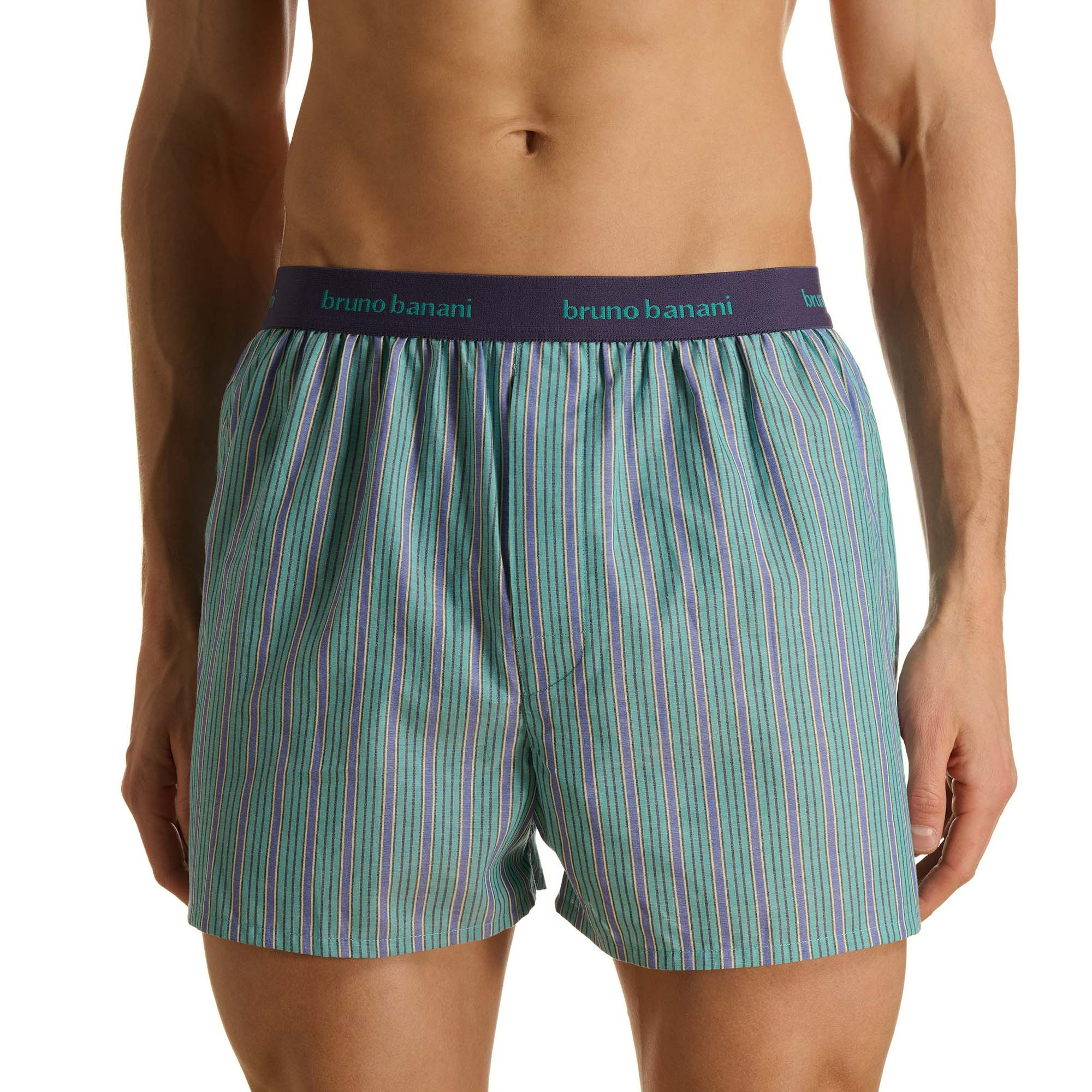 Herren-Boxershorts, Webshorts, Längsstreifen, Türkisblau, Elastischer Bund