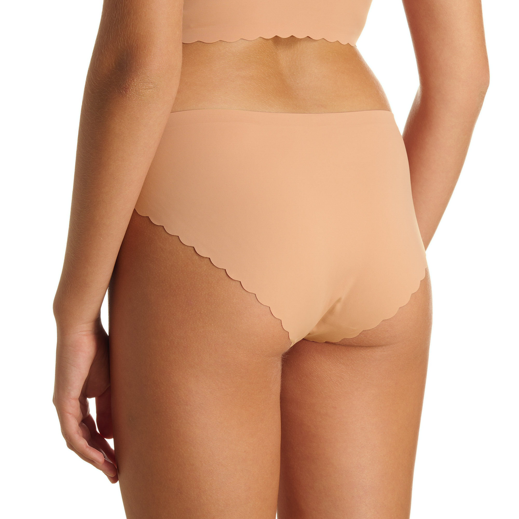 bikini bottom, hoher Bund, gezackter Rand, hautfarbene Farbe, nahtlos